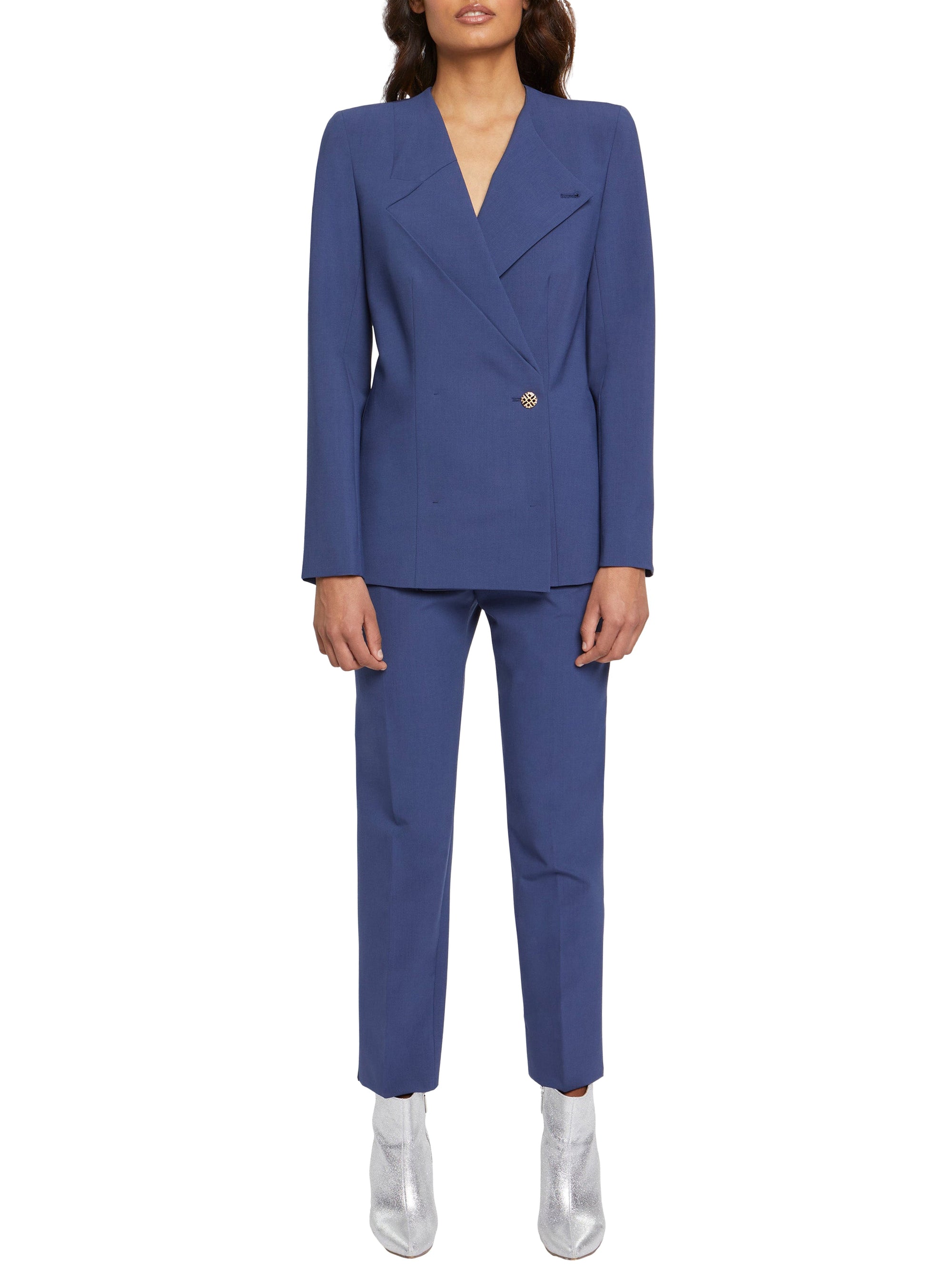 Pantalon droit en laine - Bleu pétrole