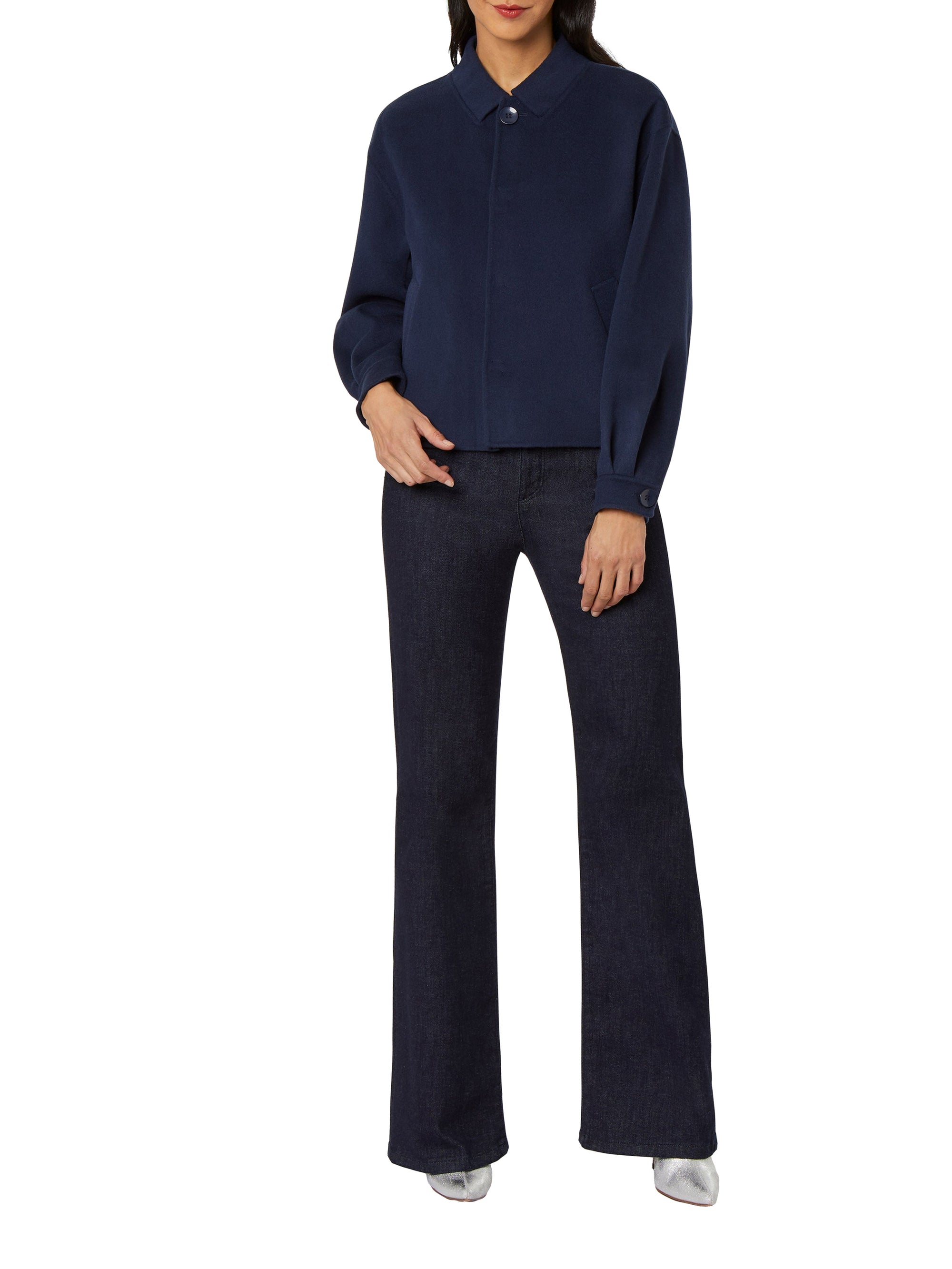 Veste à col chemise en laine - Bleu petrole