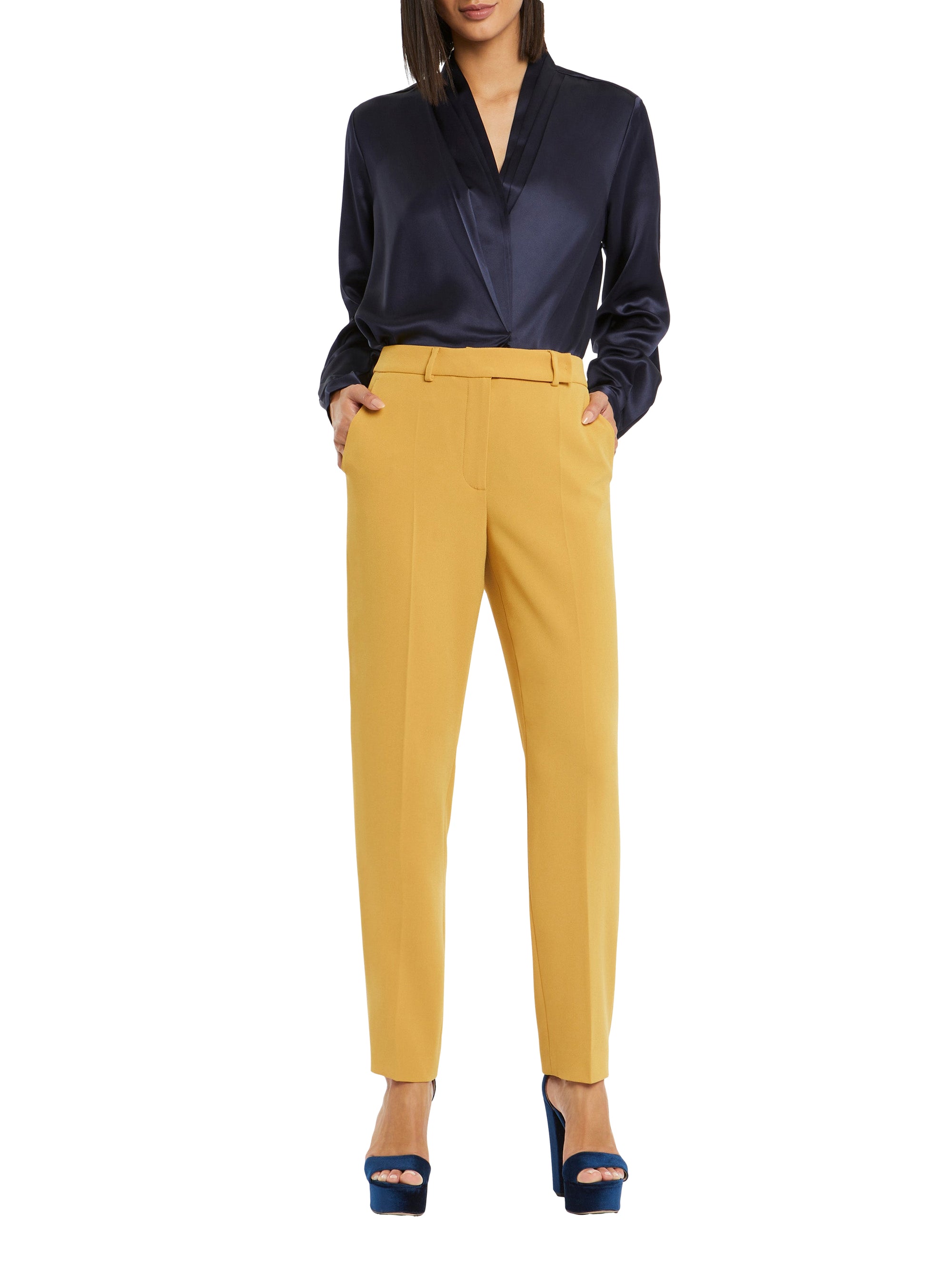 Long-sleeved silk blouse - Navy blue