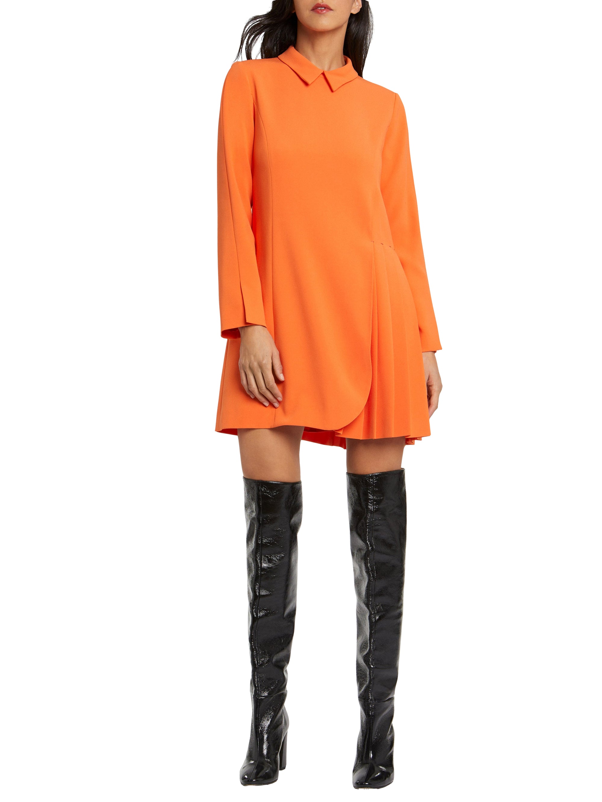 Long-sleeved shirt collar dress - Orange