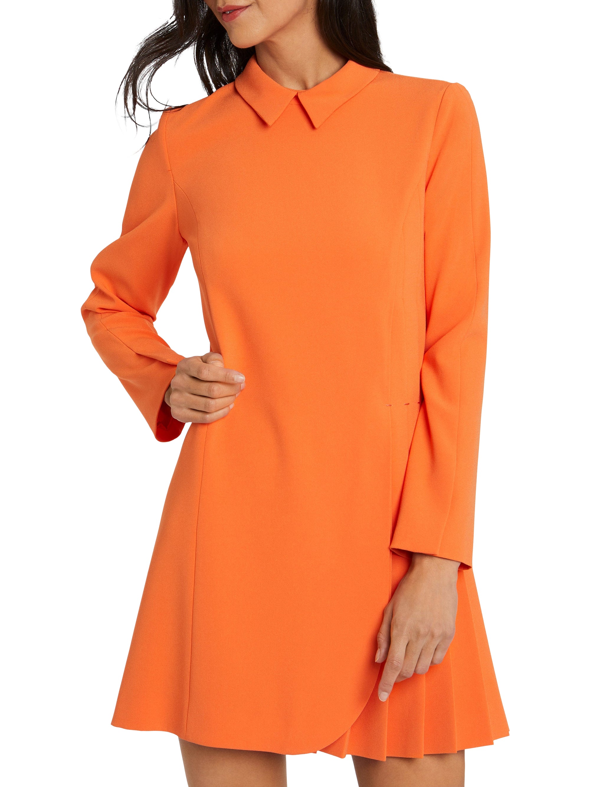 Long-sleeved shirt collar dress - Orange