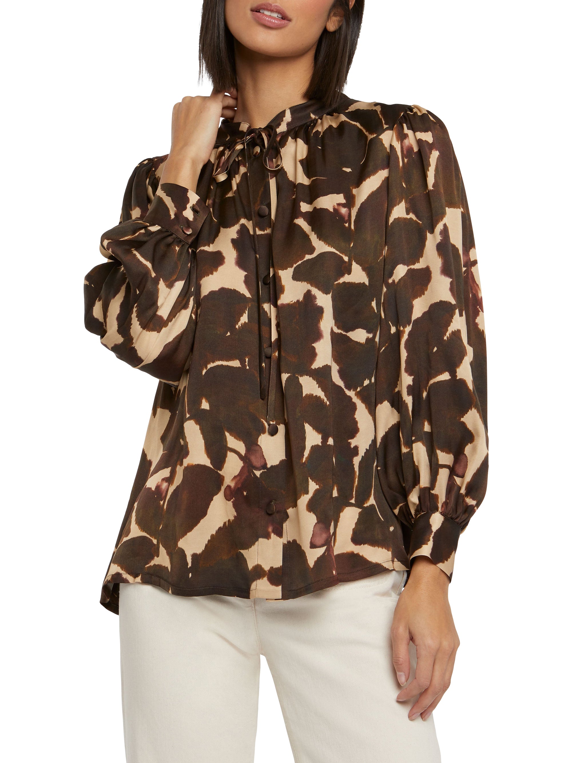 Chemise manches longues à imprimé - Marron & beige