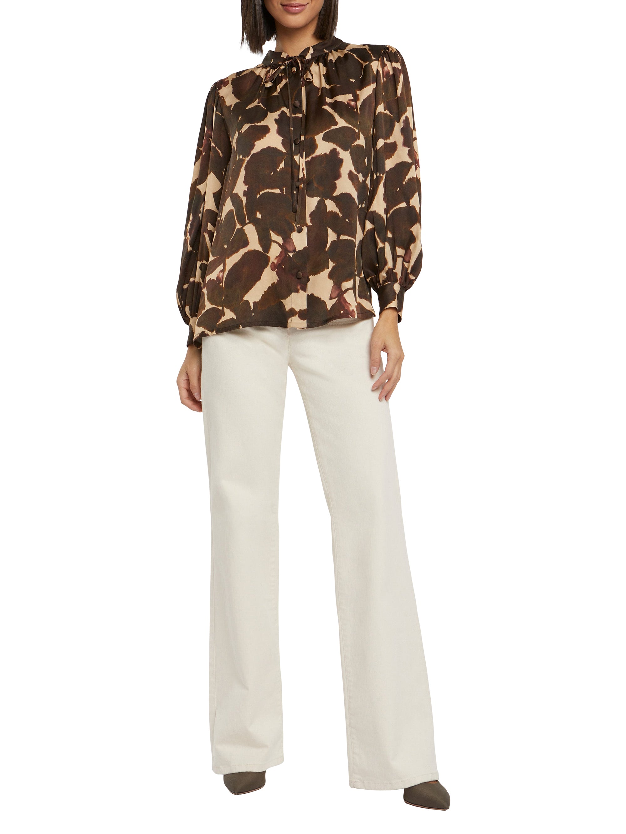 Chemise manches longues à imprimé - Marron & beige