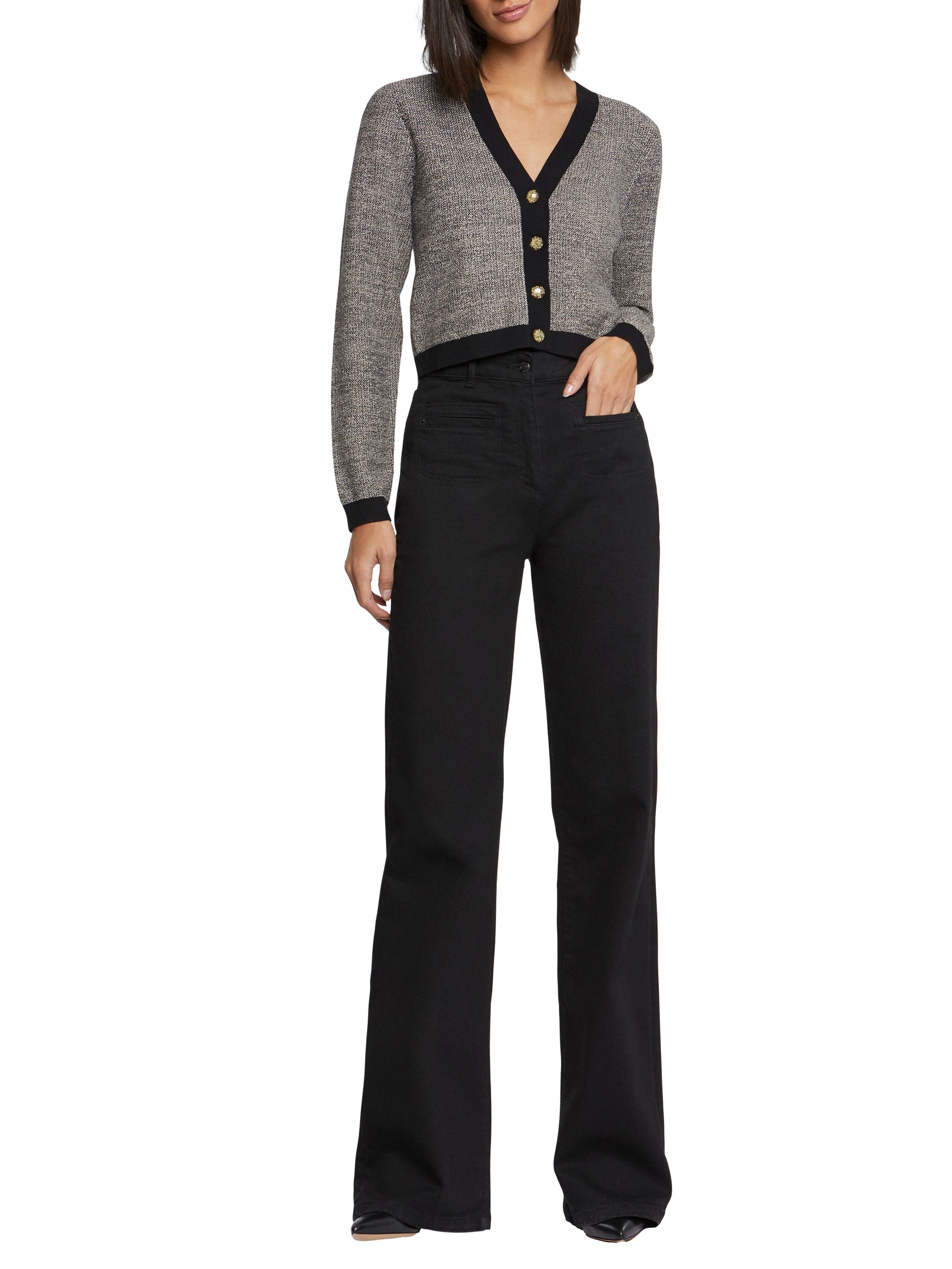 Cardigan court en tweed - Noir