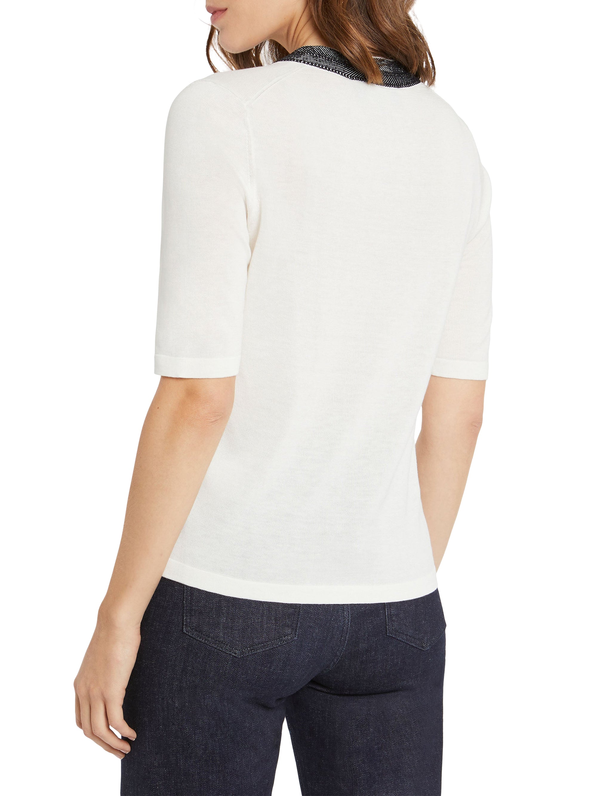 Pull manches 3/4 en soie - Blanc cassé & noir