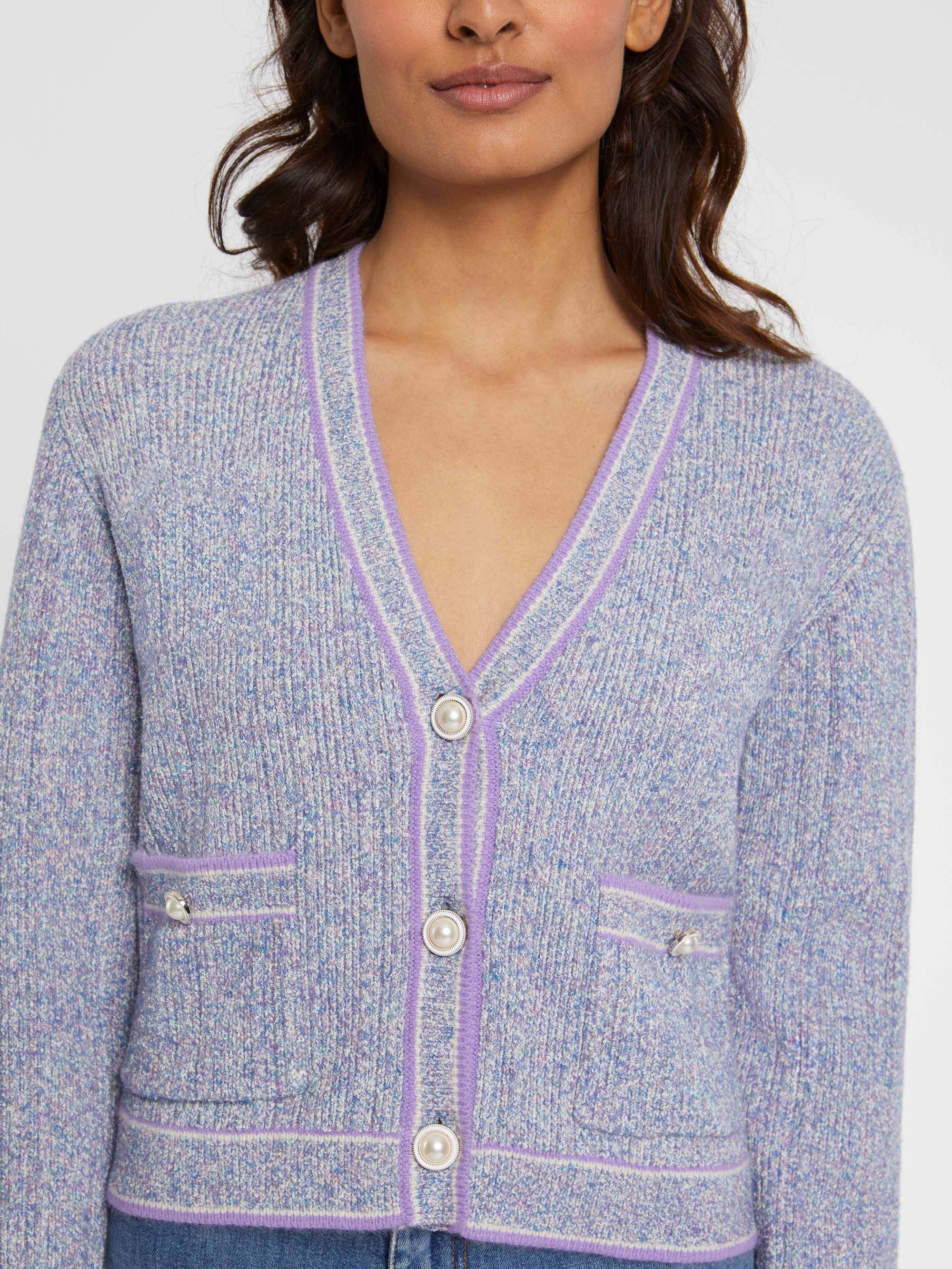 Cardigan à boutons perles - Lilas