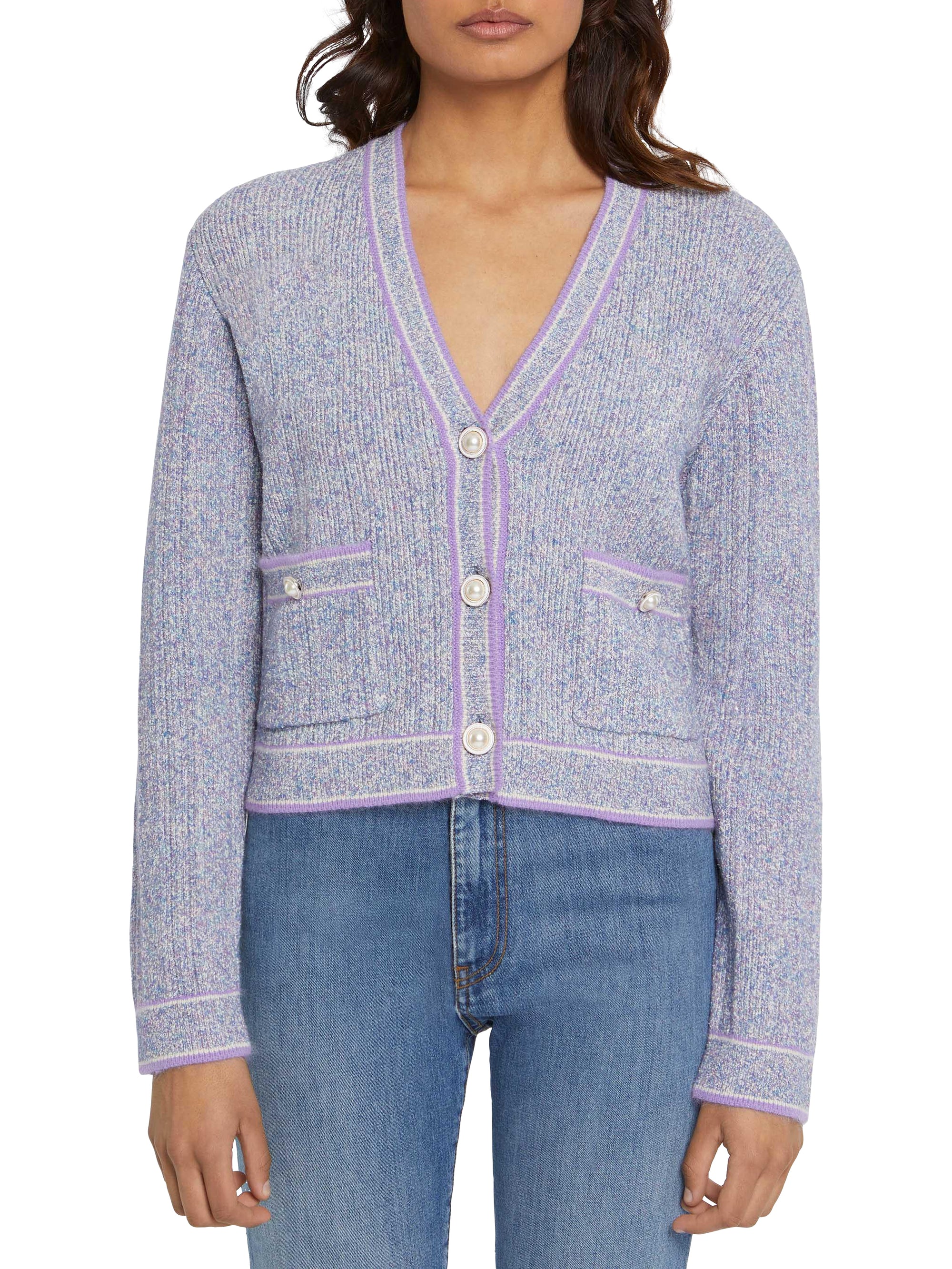 Cardigan à boutons perles - Lilas