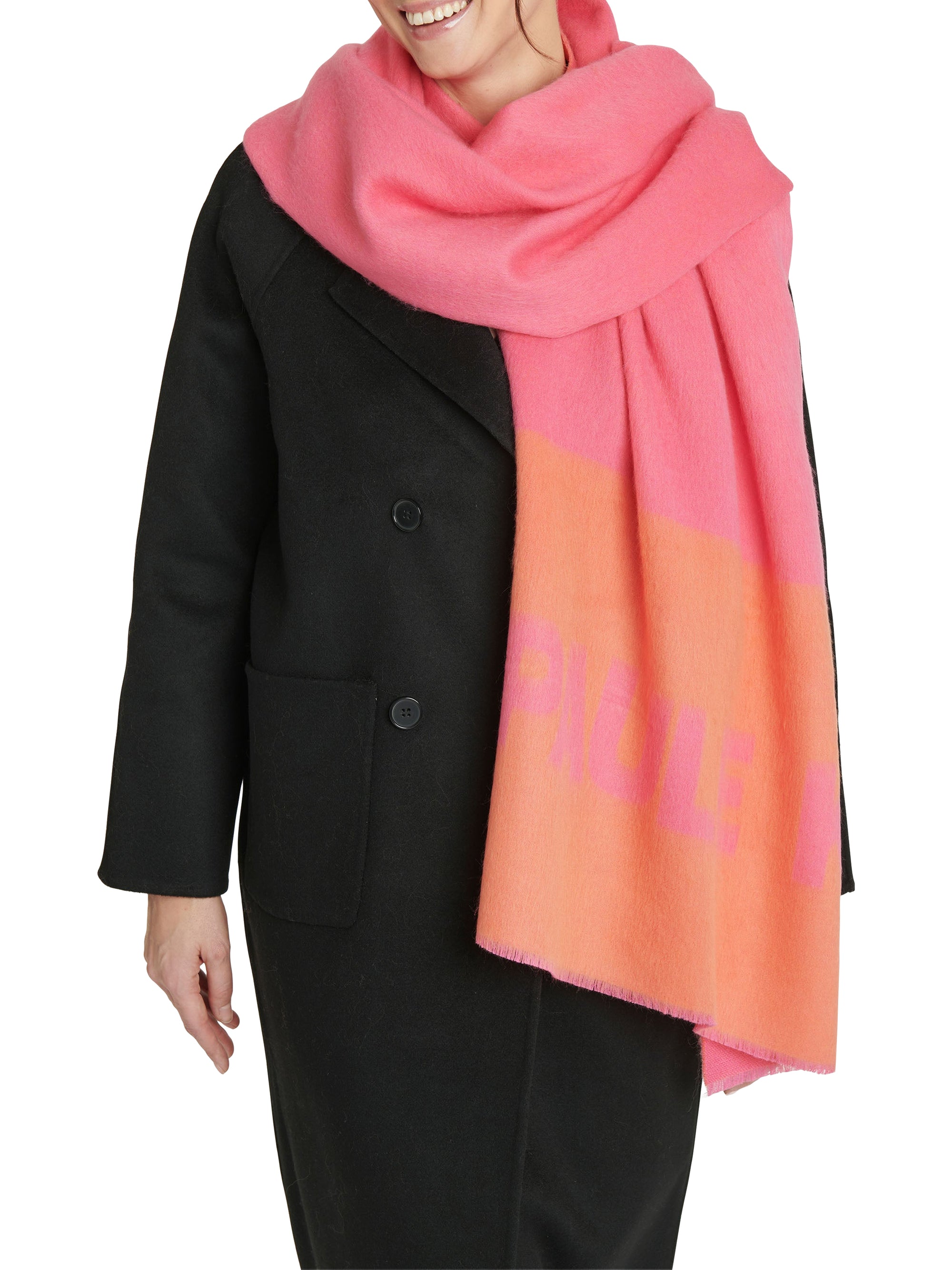Écharpe bicolore en laine - Rose & orange