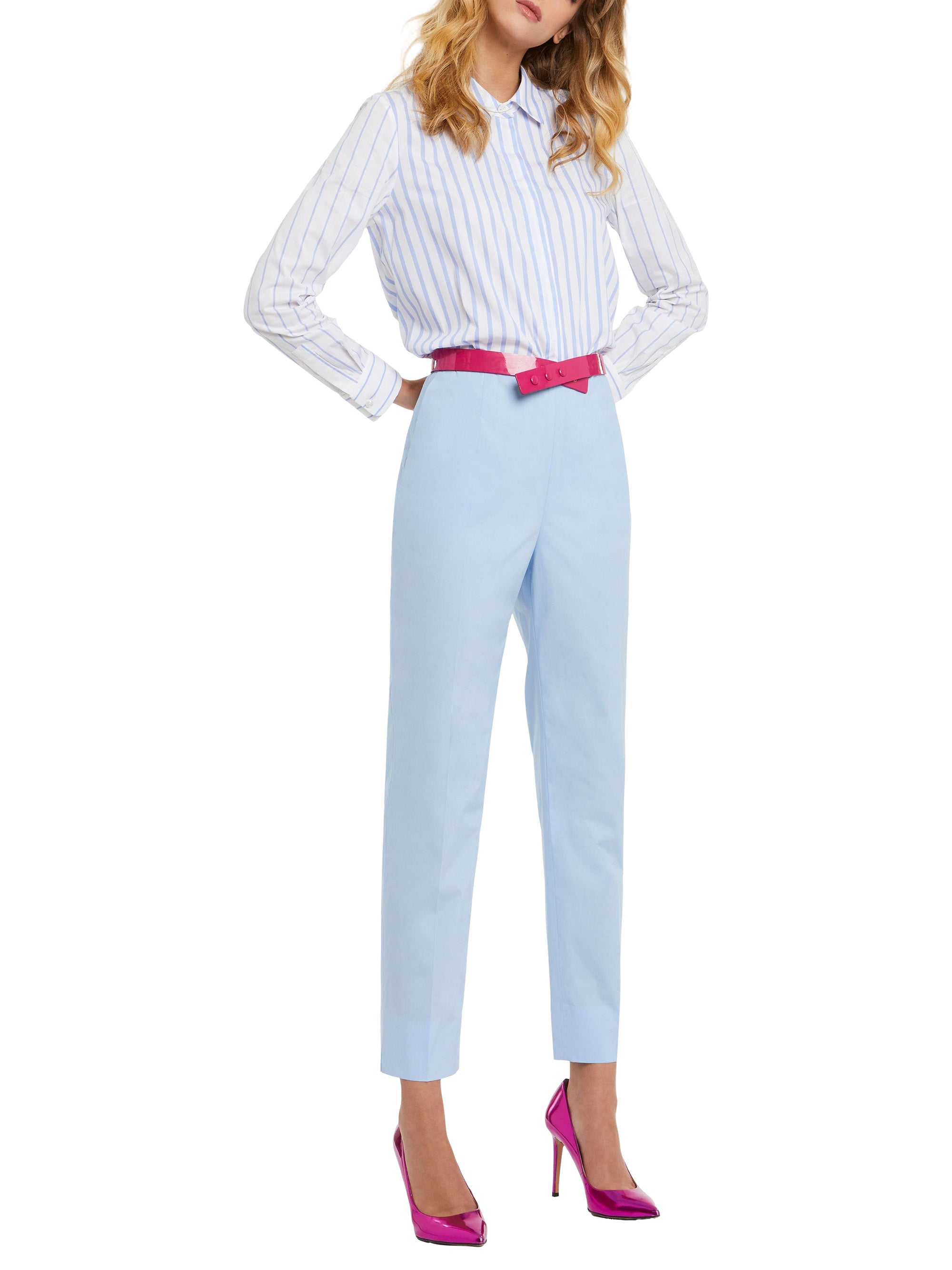 Cotton poplin stretch trousers - Sky blue