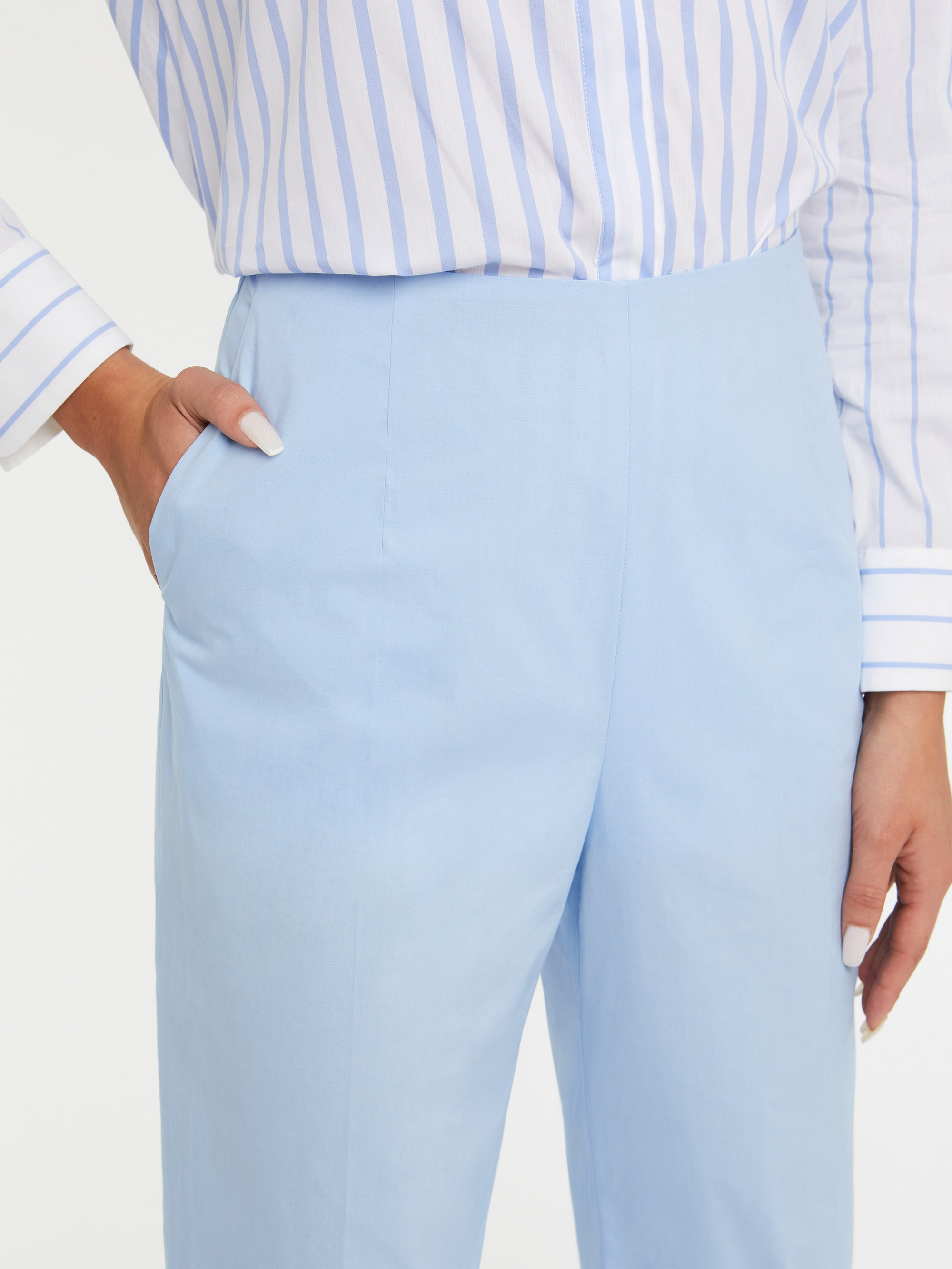 Cotton poplin stretch trousers - Sky blue