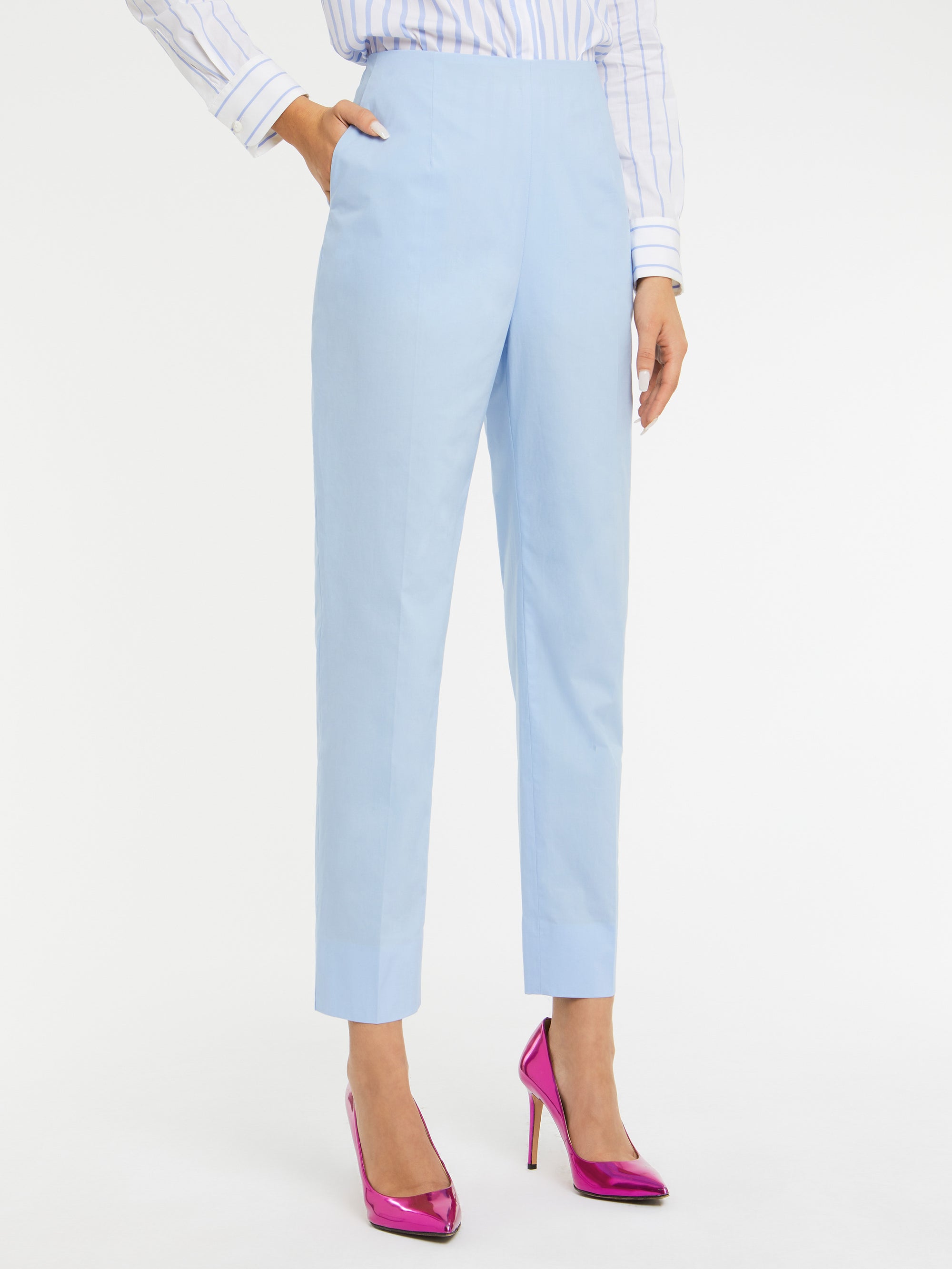 Cotton poplin stretch trousers - Sky blue