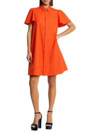 Cotton poplin short dress - Orange red