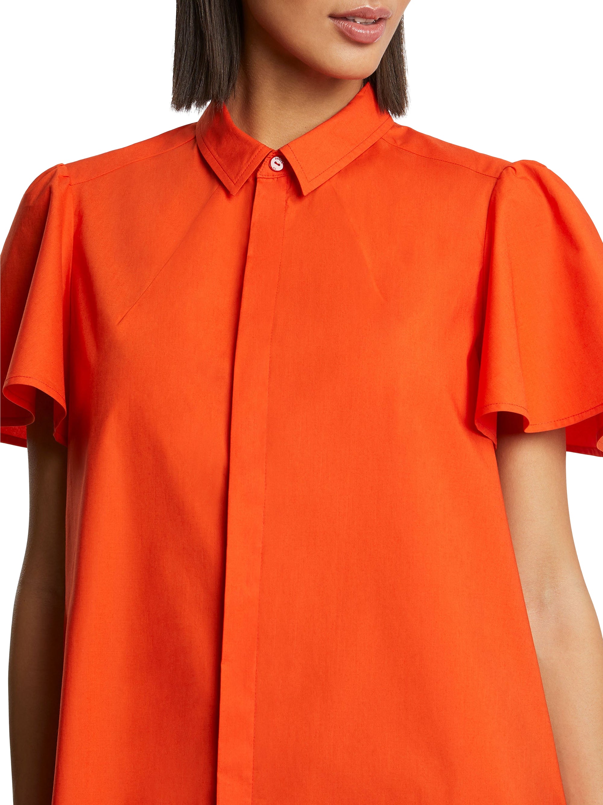 Cotton poplin short dress - Orange red