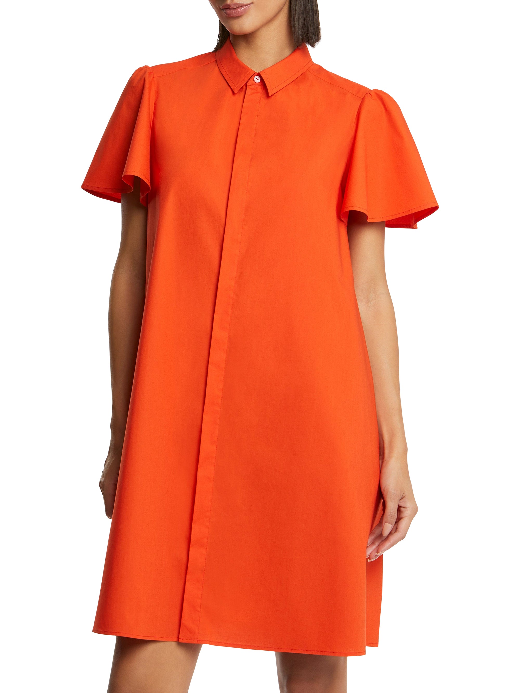 Cotton poplin short dress - Orange red