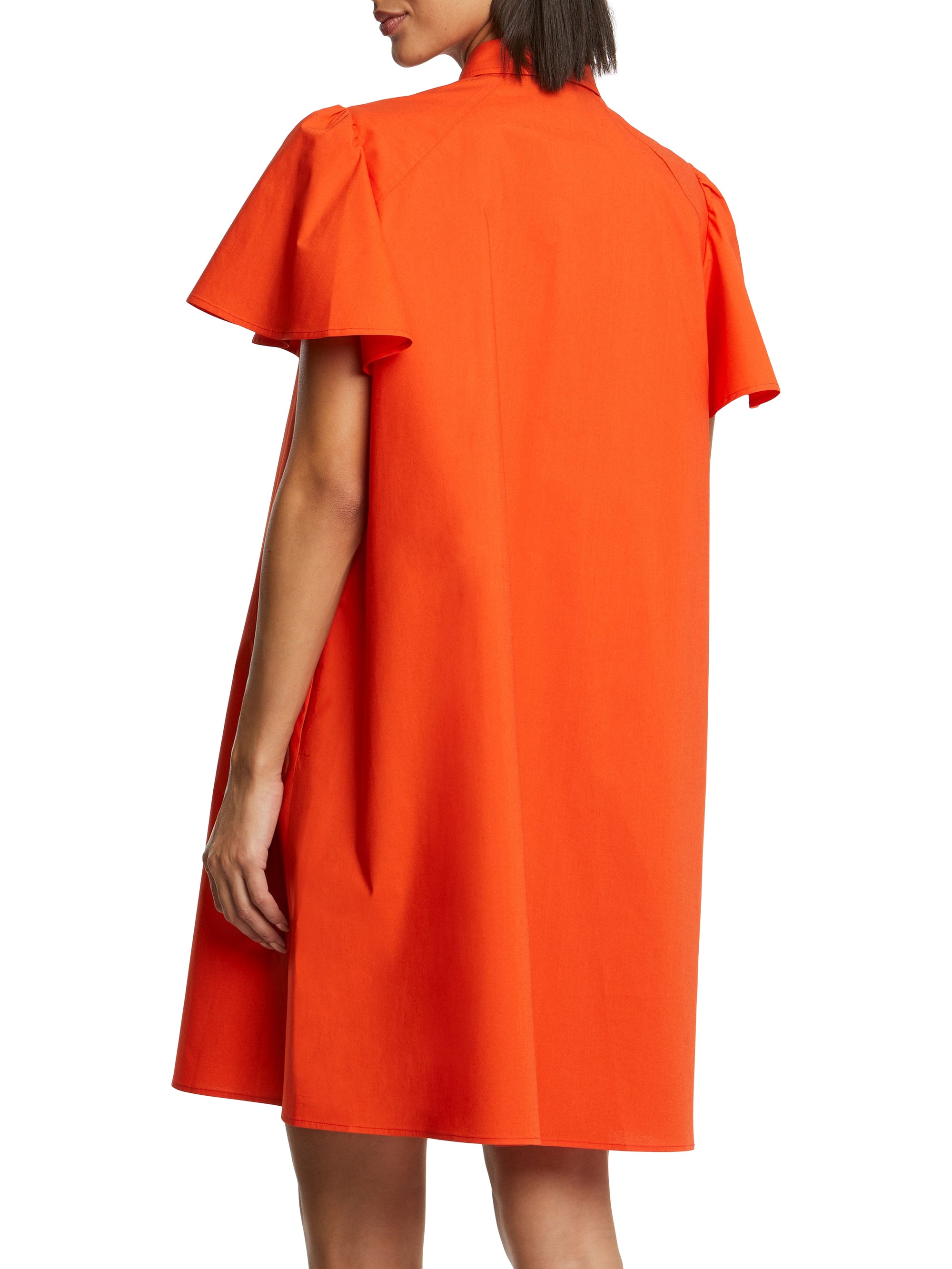 Cotton poplin short dress - Orange red