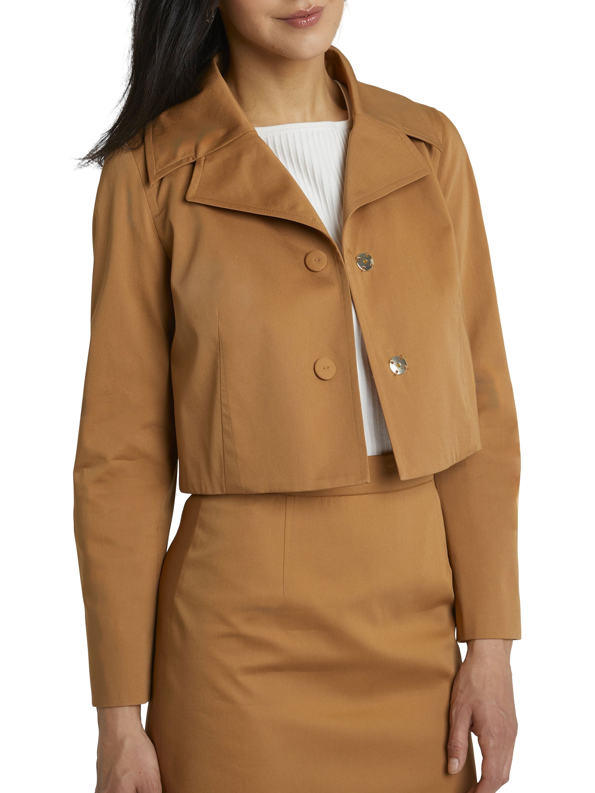 Veste courte en satin de coton - Camel