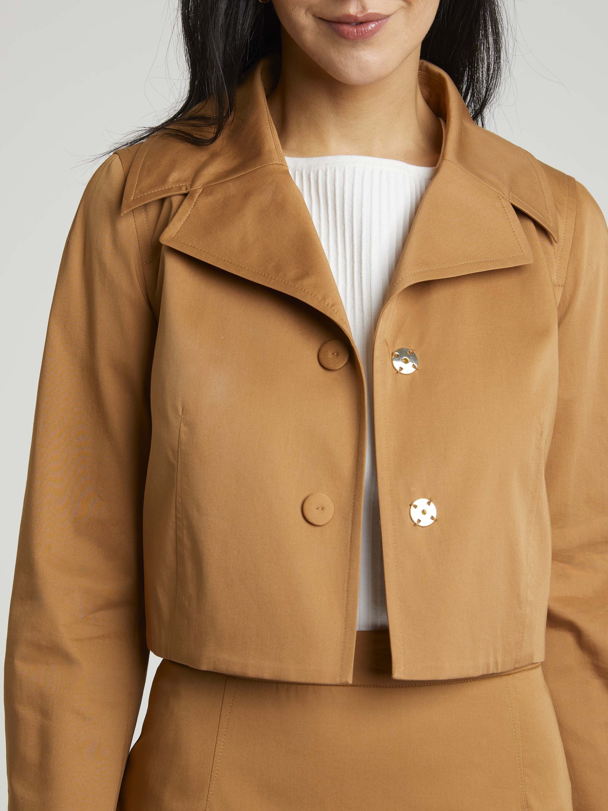 Veste courte en satin de coton - Camel