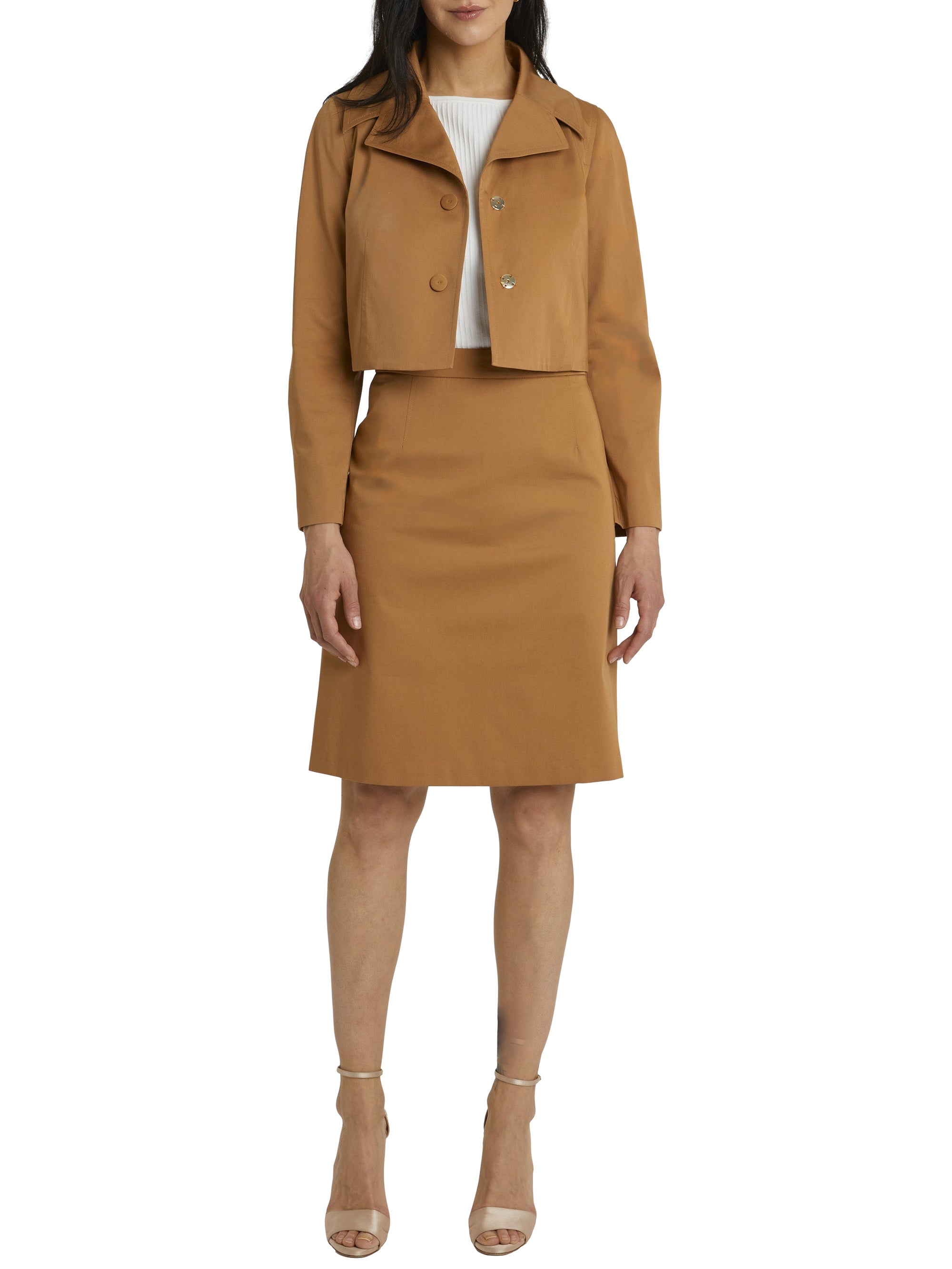 Veste courte en satin de coton - Camel