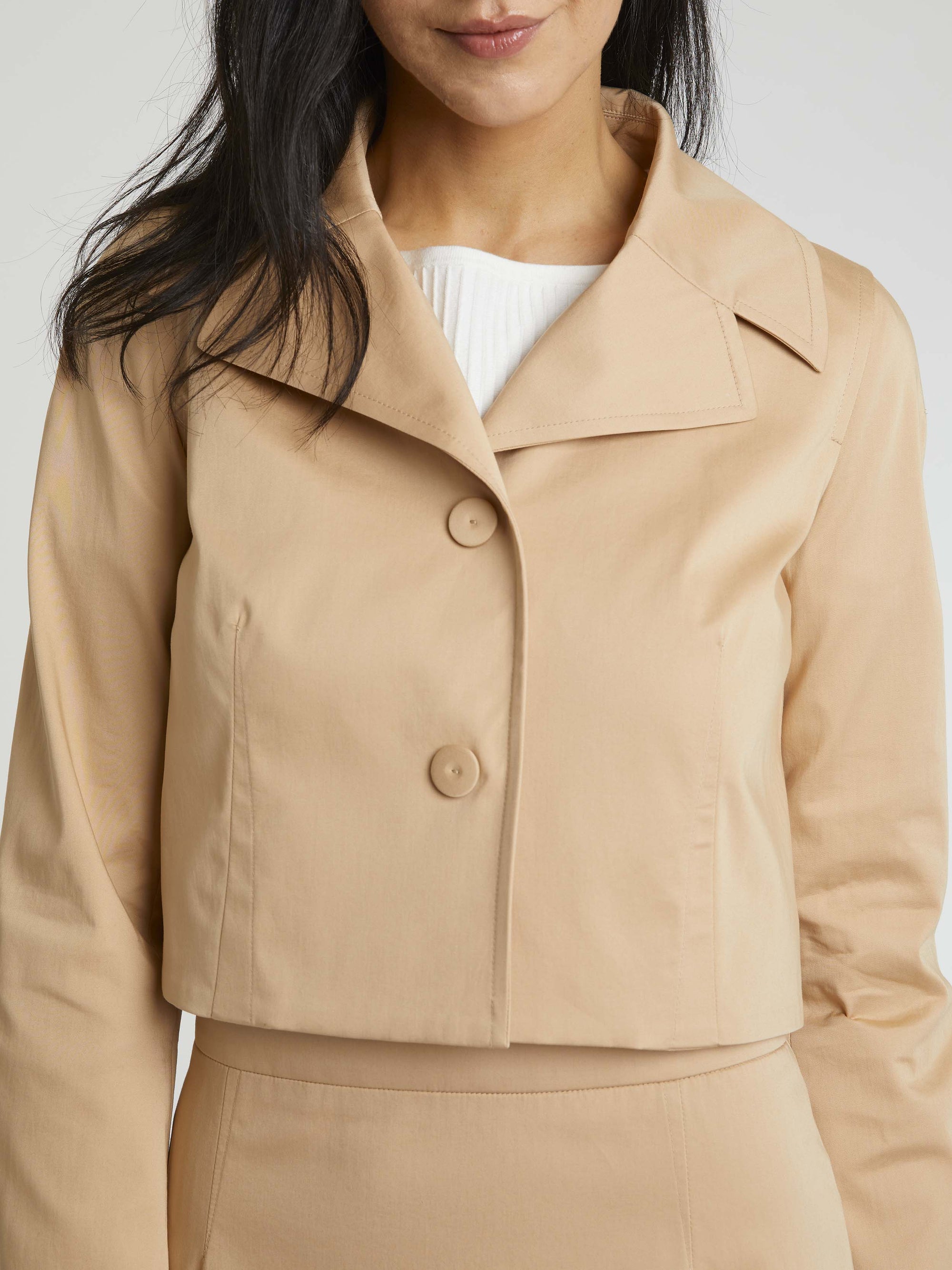 Short jacket in cotton satin - Beige