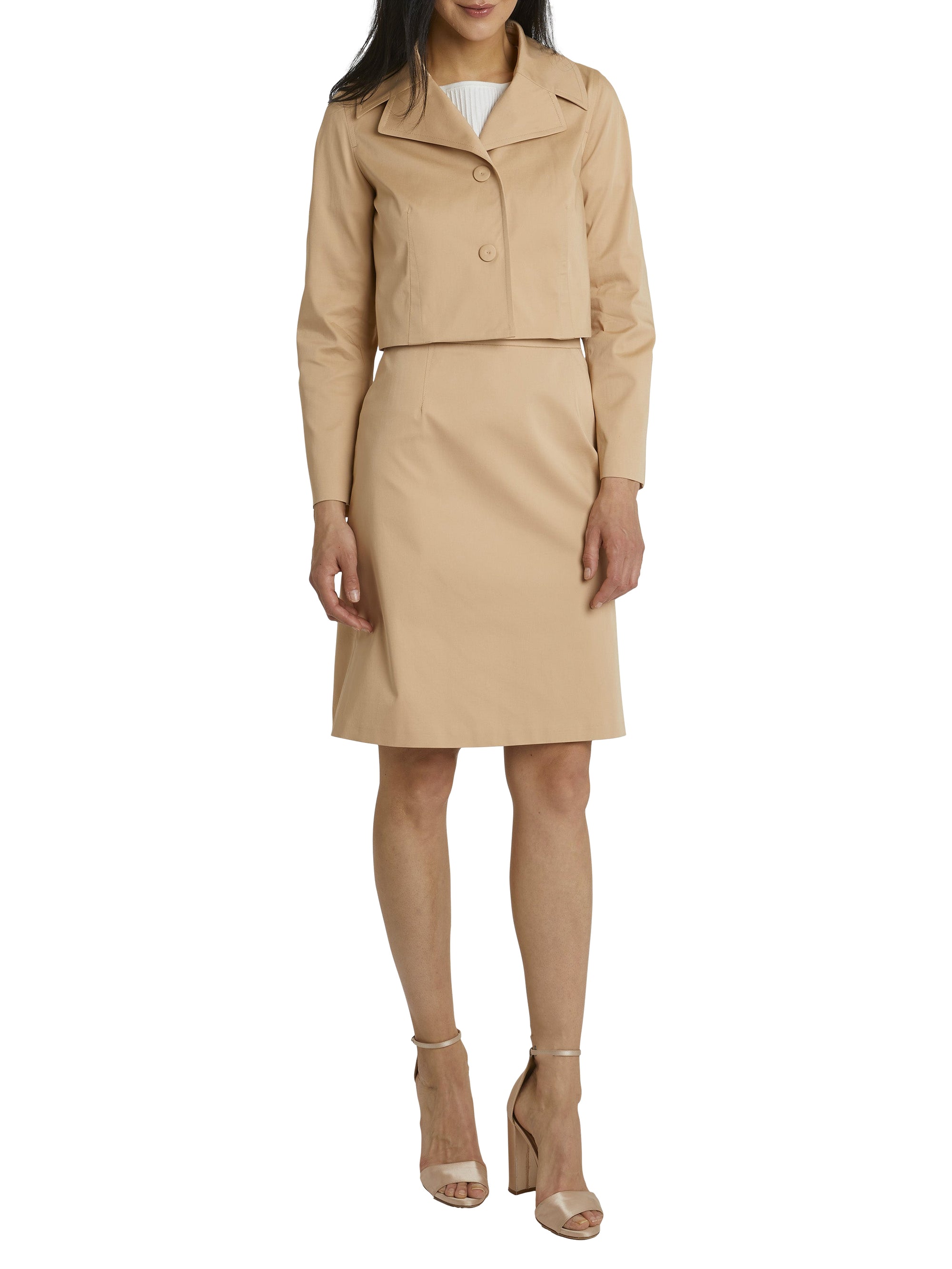 Short jacket in cotton satin - Beige