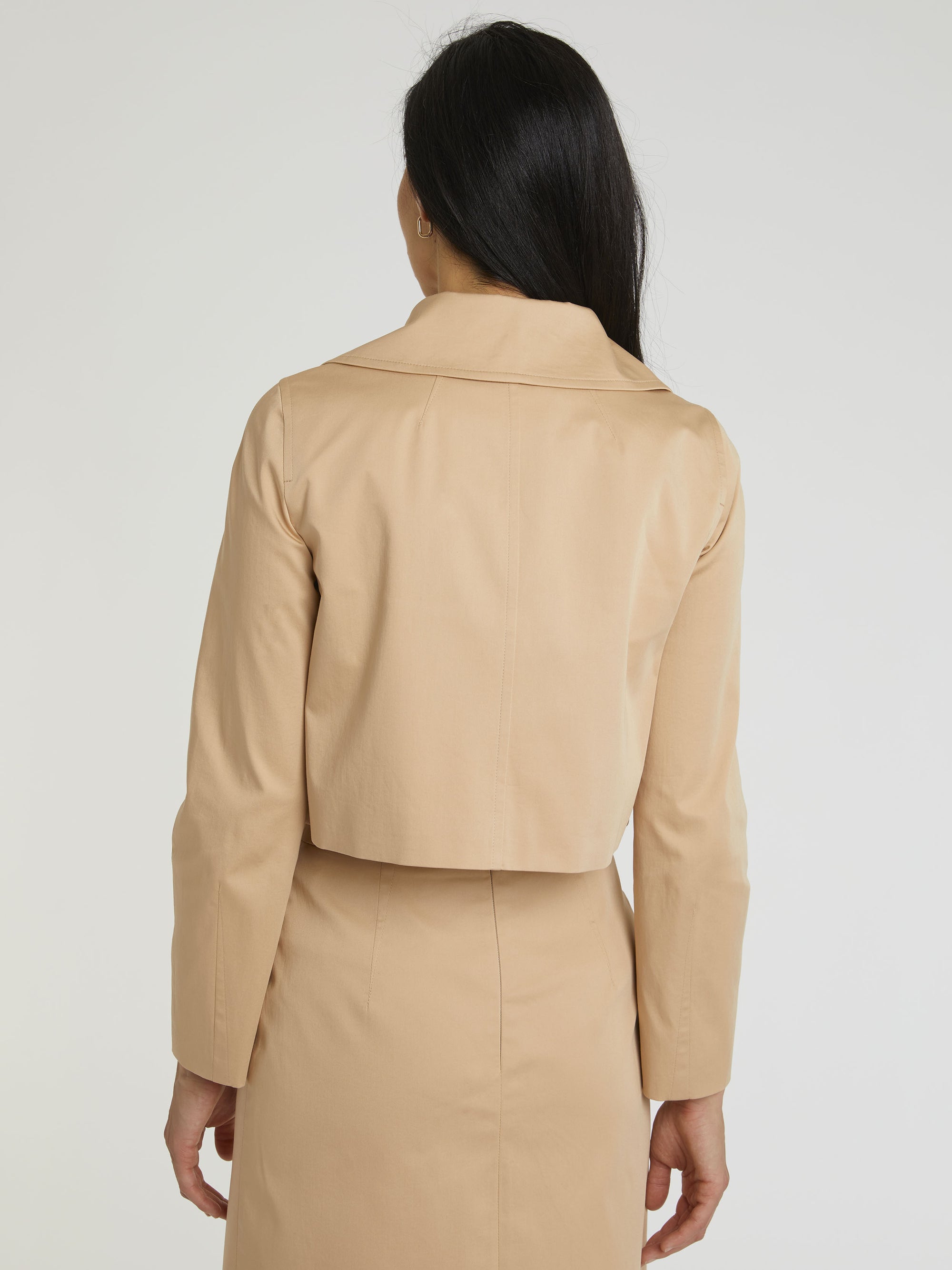 Short jacket in cotton satin - Beige