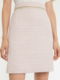 Jupe trapèze taille haute en tweed - Rose poudre
