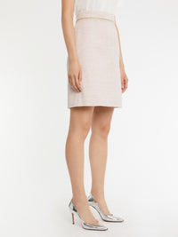 Jupe trapèze taille haute en tweed - Rose poudre
