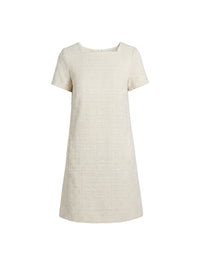 Short-sleeved cotton tweed dress - Nougat