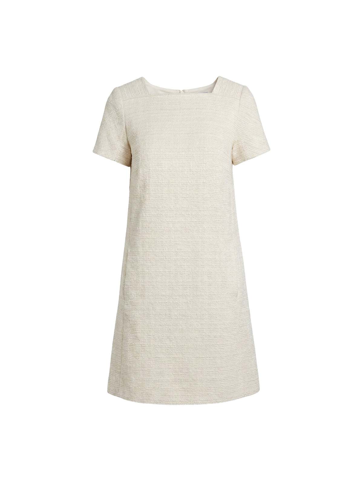 Short-sleeved cotton tweed dress - Nougat