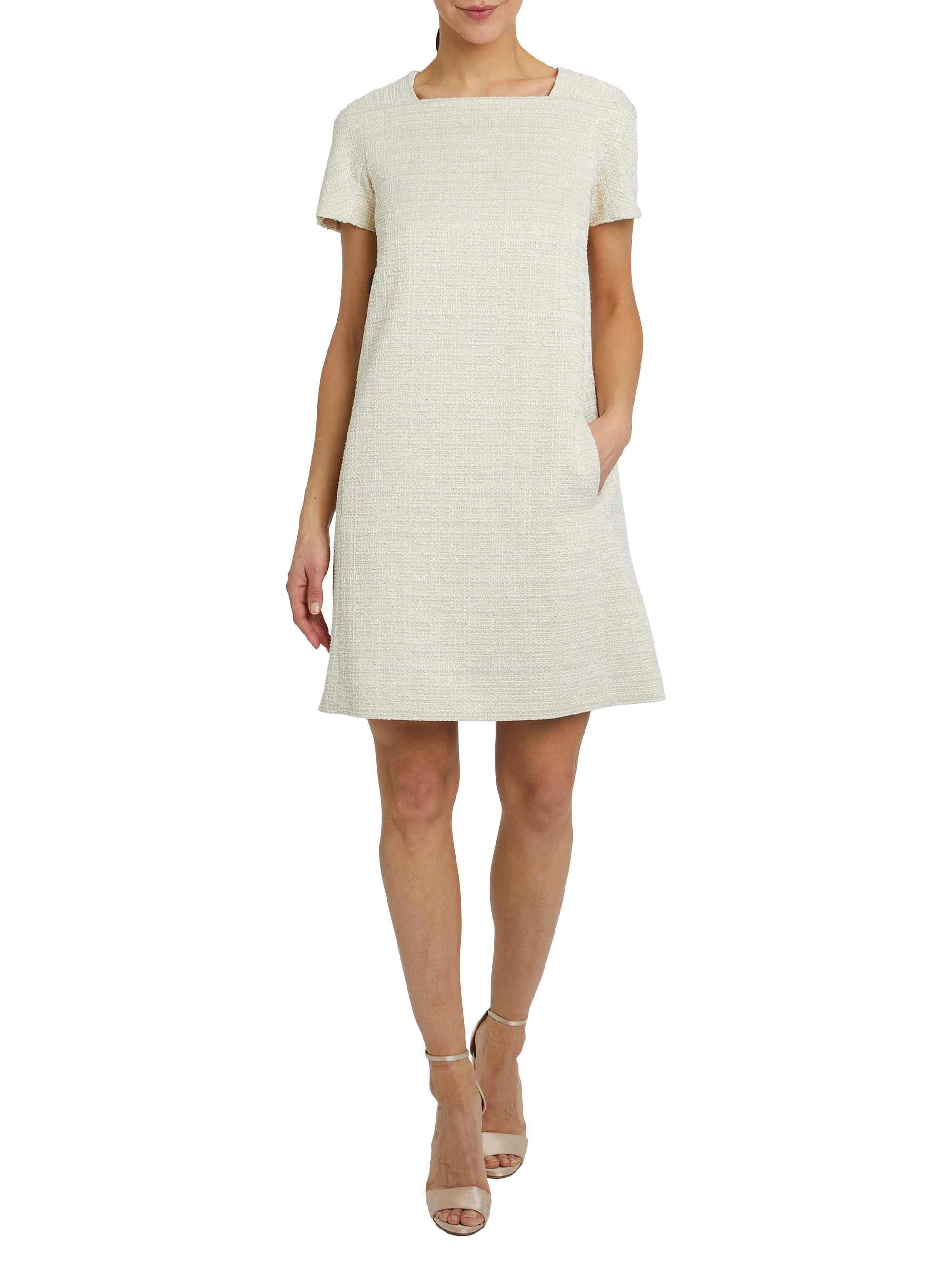 Robe à manches courtes en tweed - Beige