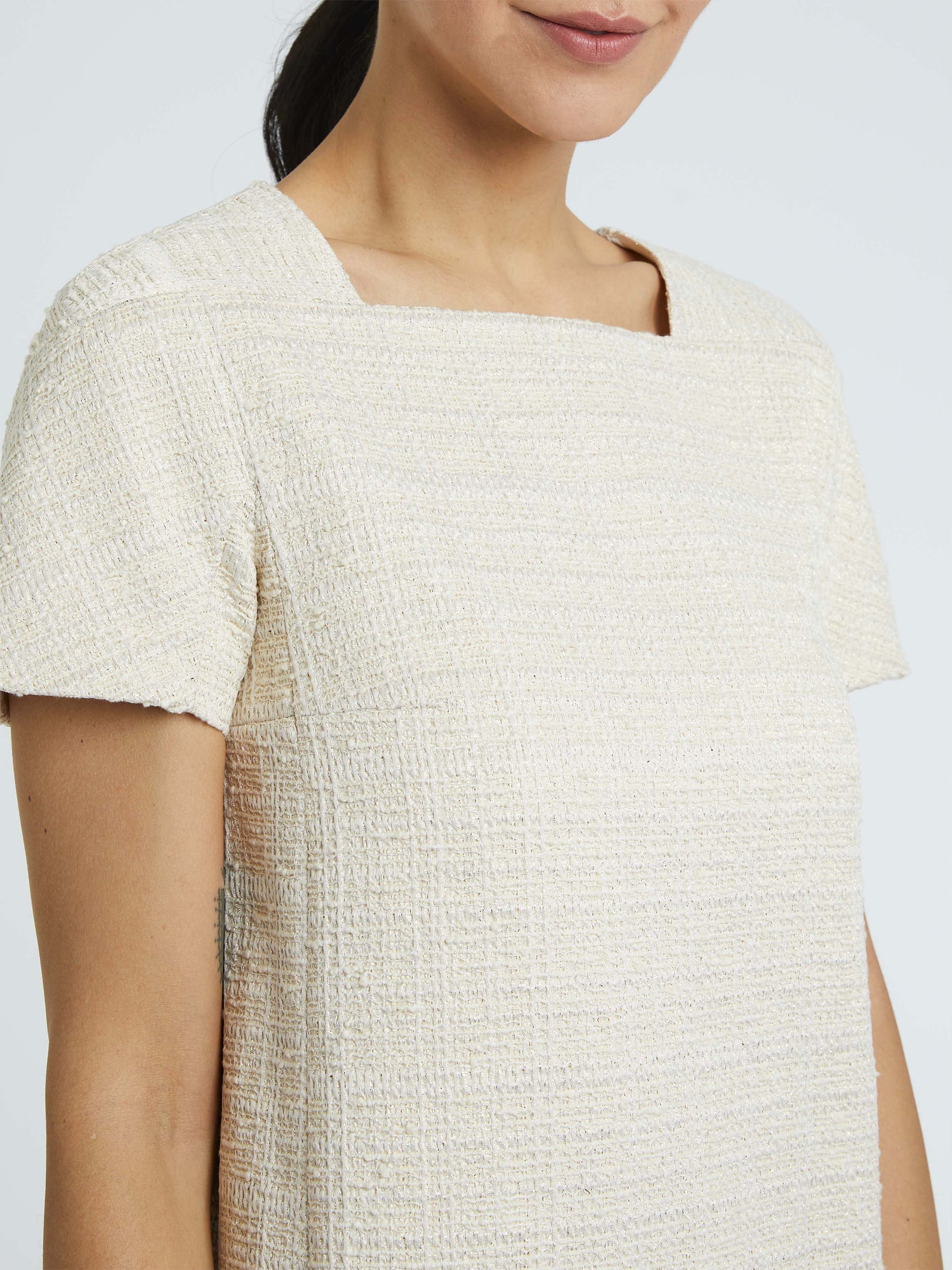 Robe à manches courtes en tweed - Beige