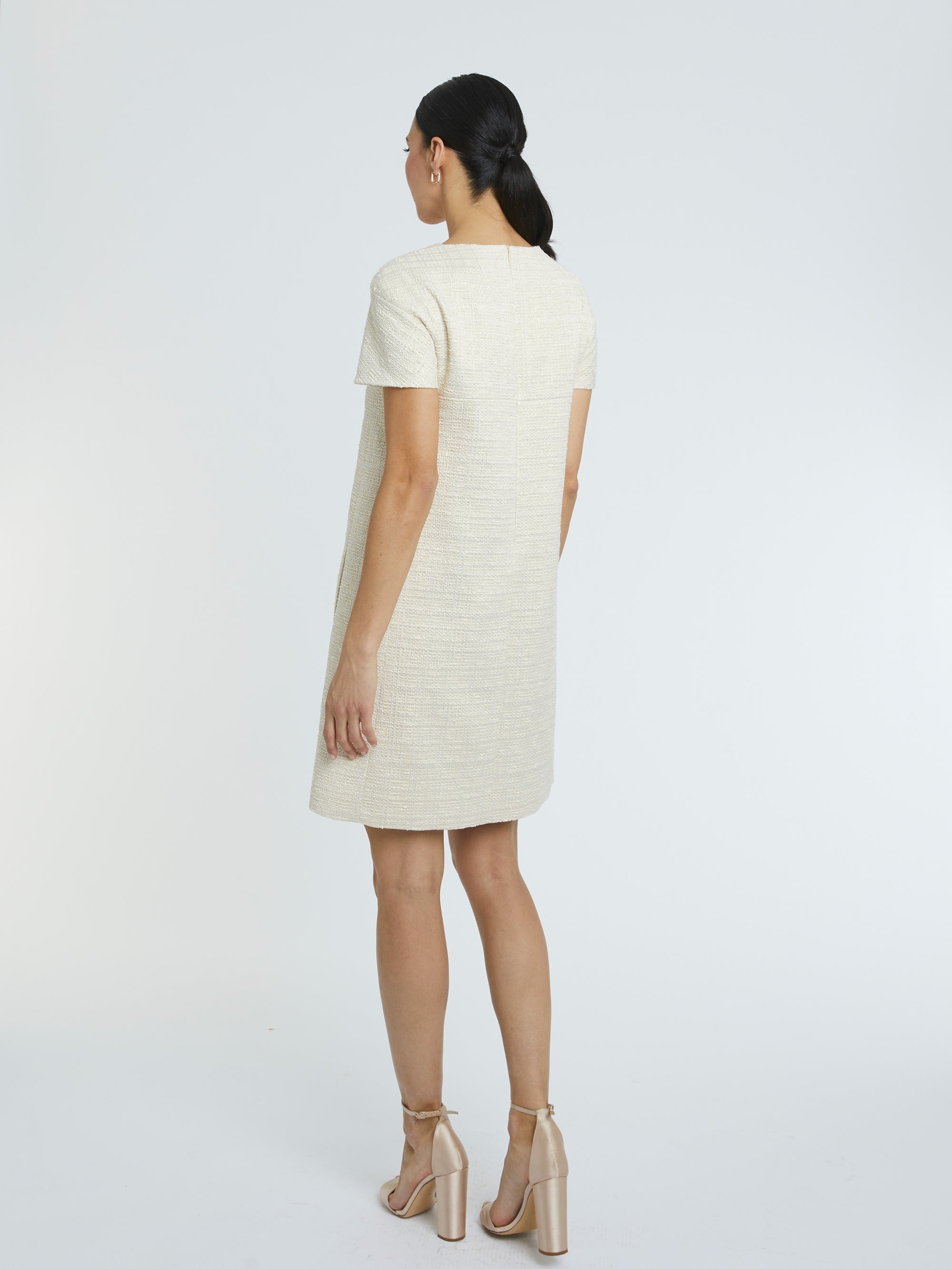 Robe à manches courtes en tweed - Beige