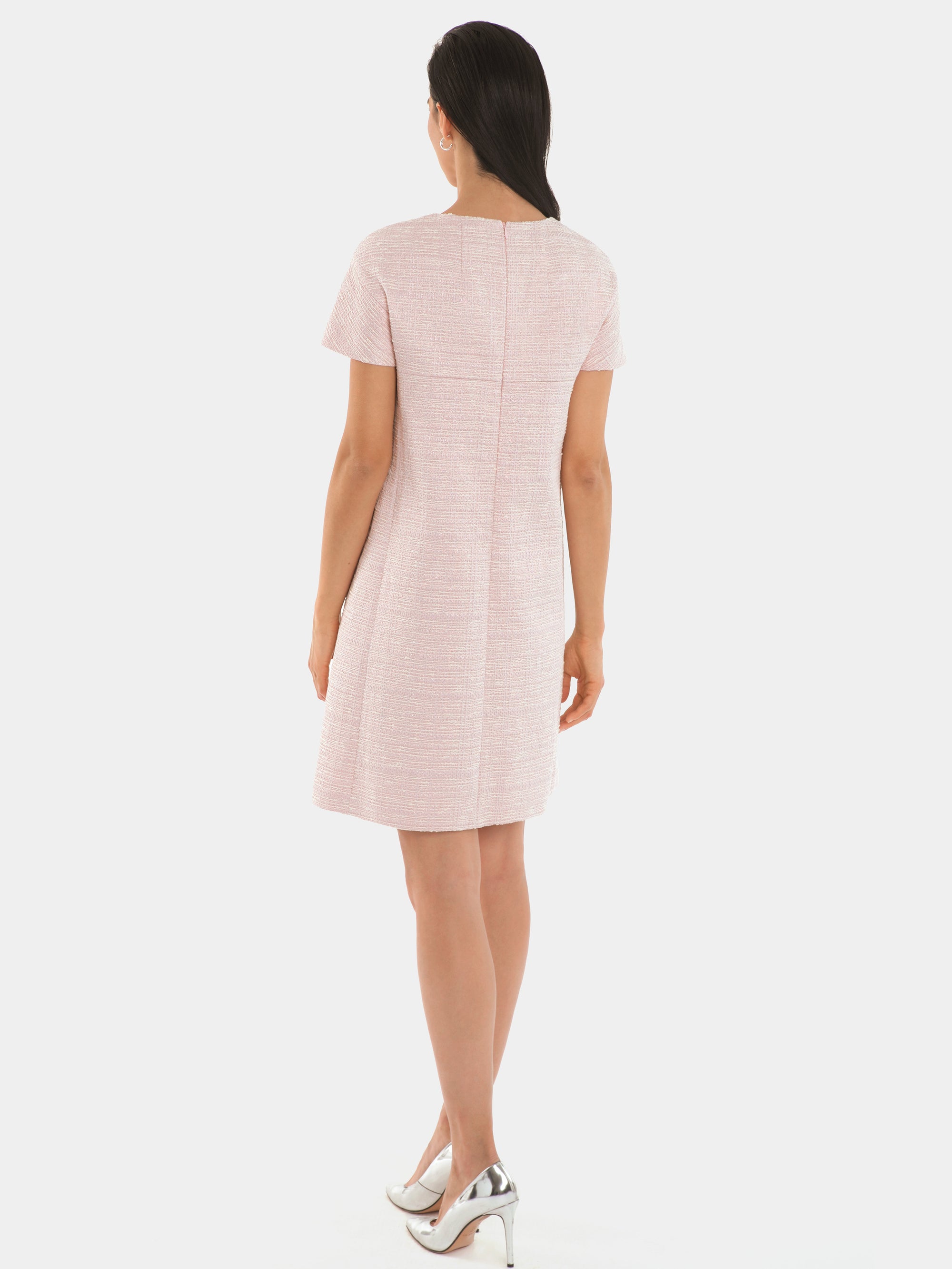 Robe à manches courtes en tweed - Rose poudre