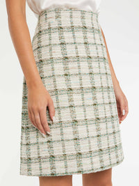 Jupe trapèze en tweed - Vert & noir