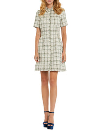 Robe à manches courtes en tweed - Vert & noir