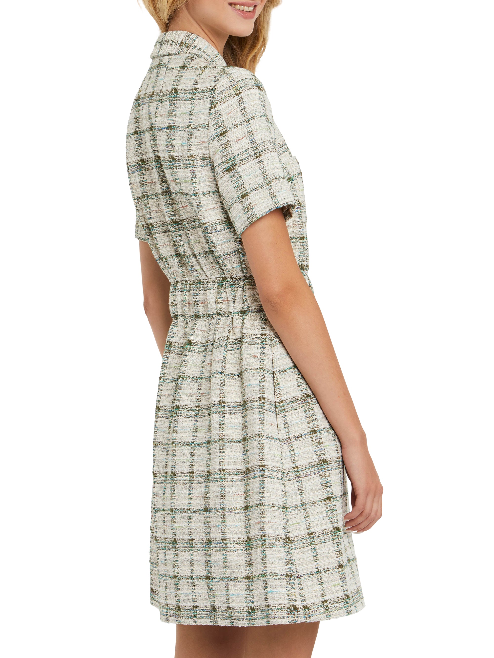 Robe à manches courtes en tweed - Vert & noir