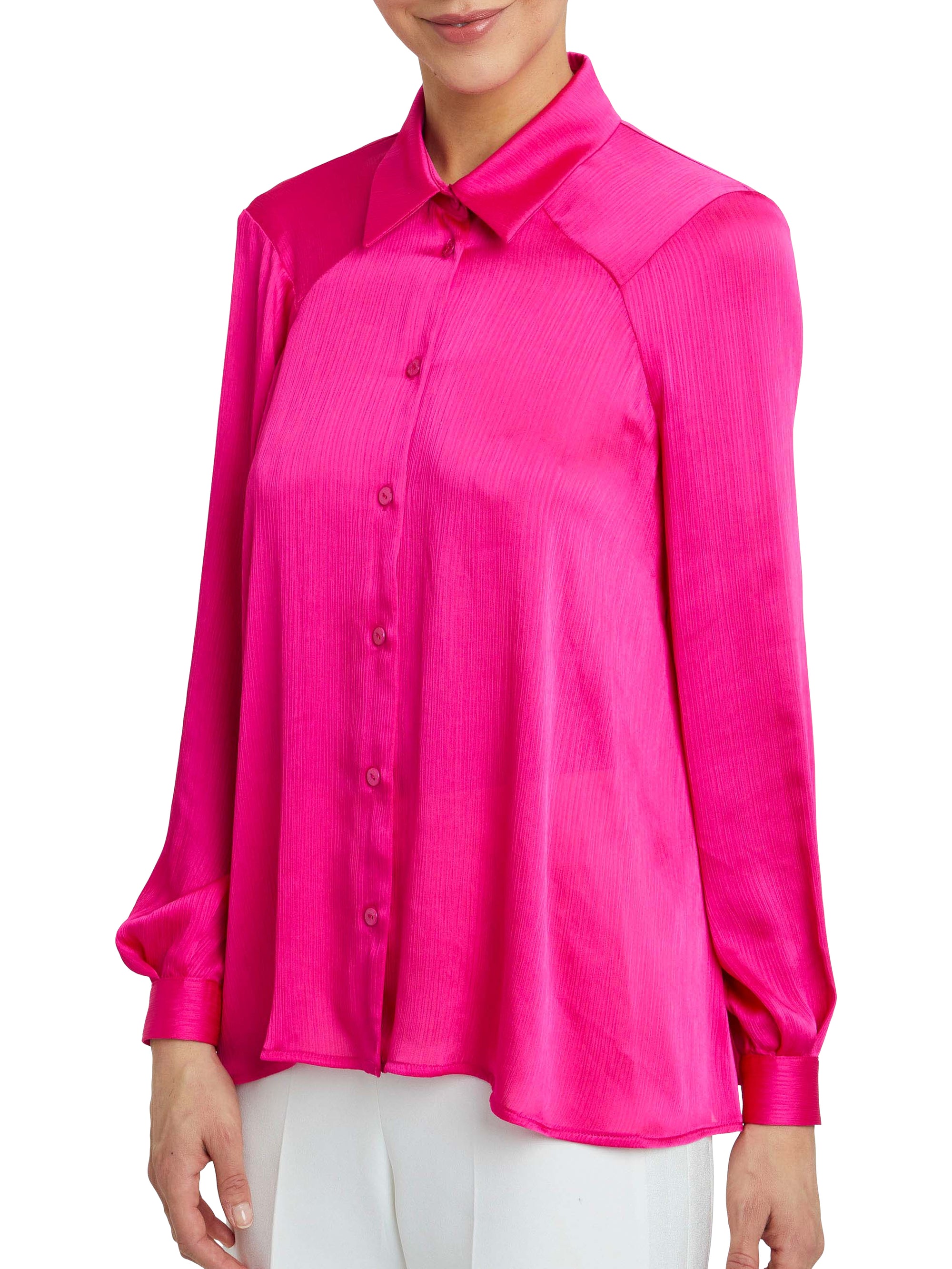 Chemise satinée à manches longues - Fuchsia