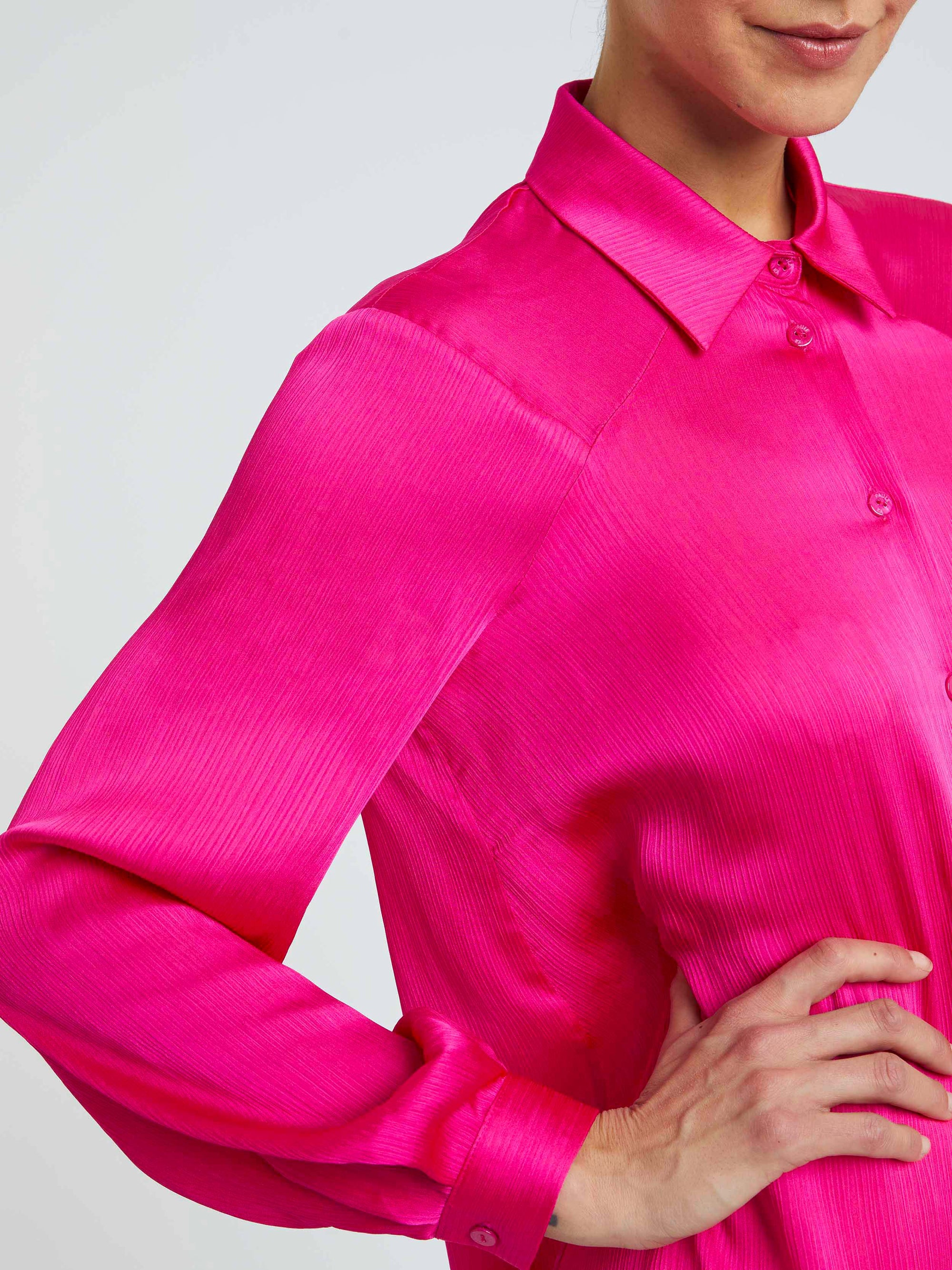 Chemise satinée à manches longues - Fuchsia