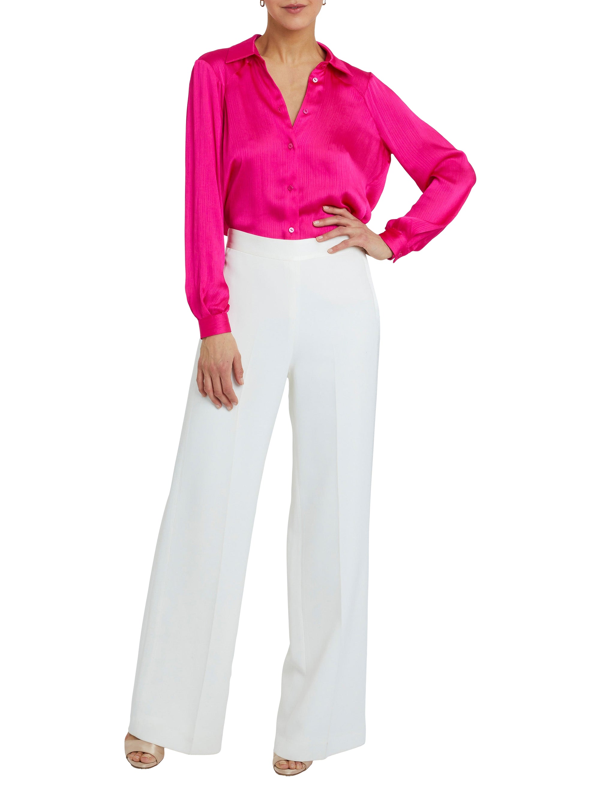 Chemise satinée à manches longues - Fuchsia