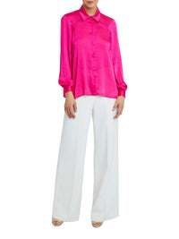 Chemise satinée à manches longues - Fuchsia