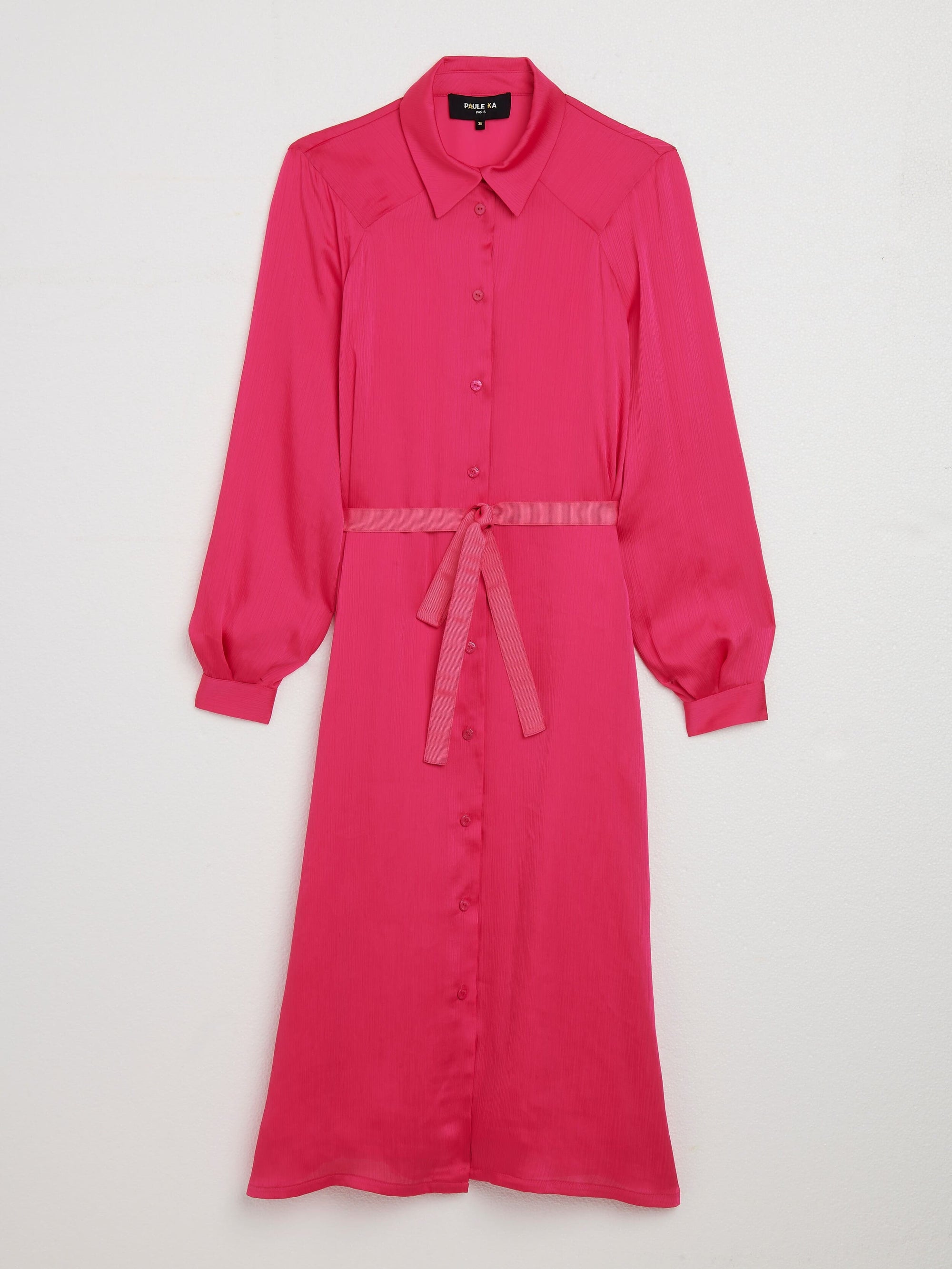 Robe mi-longue en crêpon fluide - Fuchsia