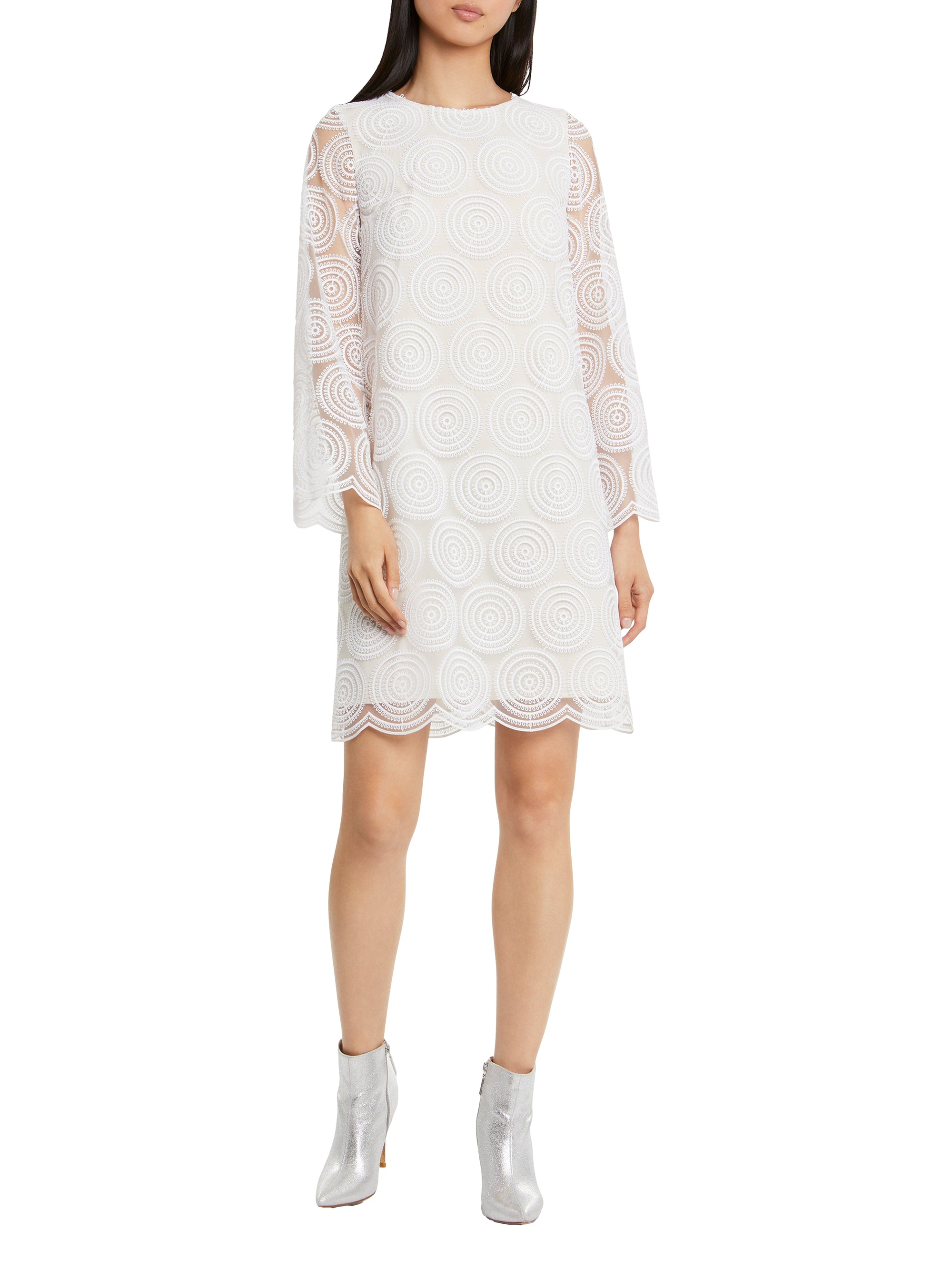 Robe à col rond en tulle - Blanc cassé