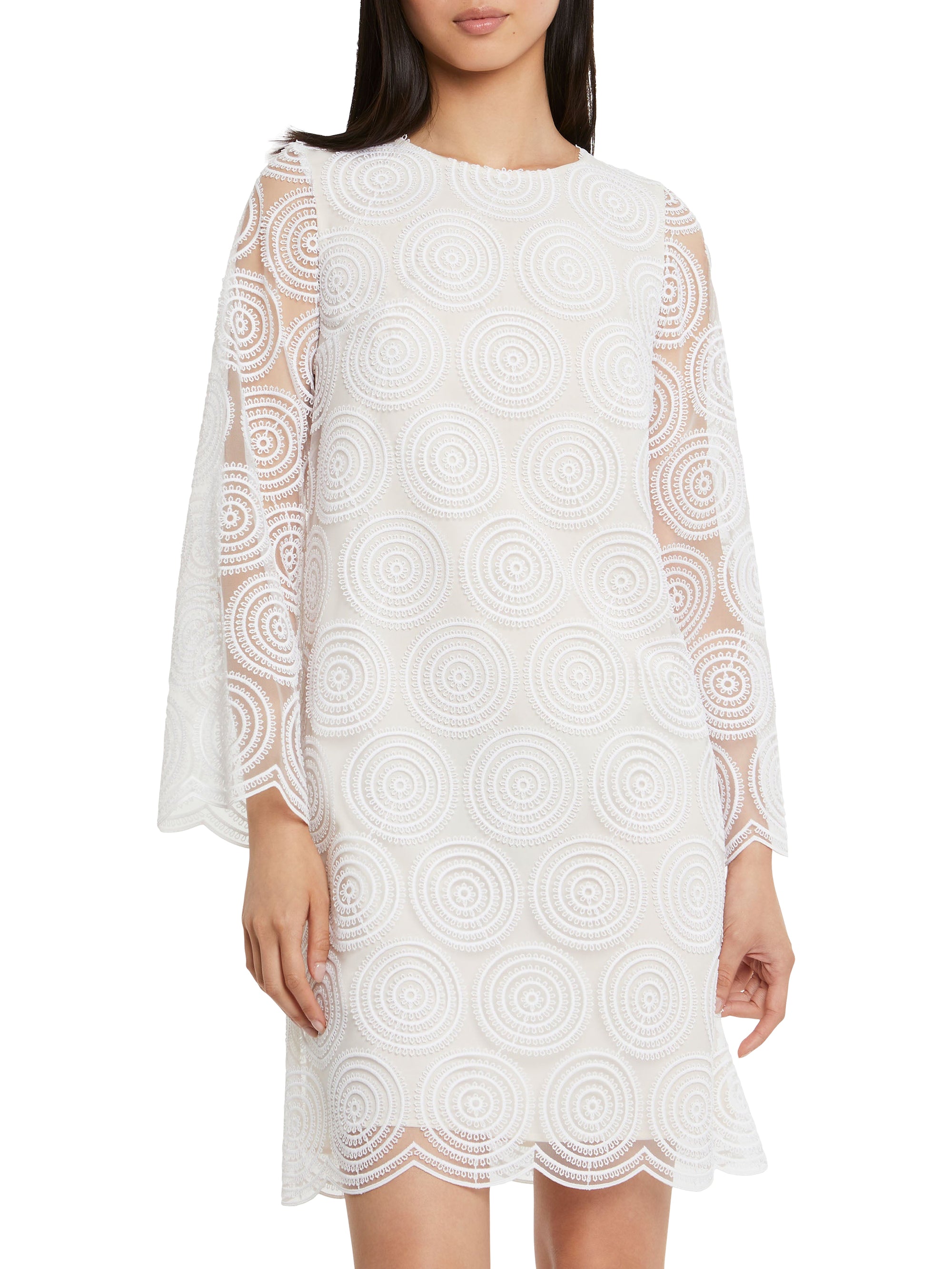 Robe à col rond en tulle - Blanc cassé