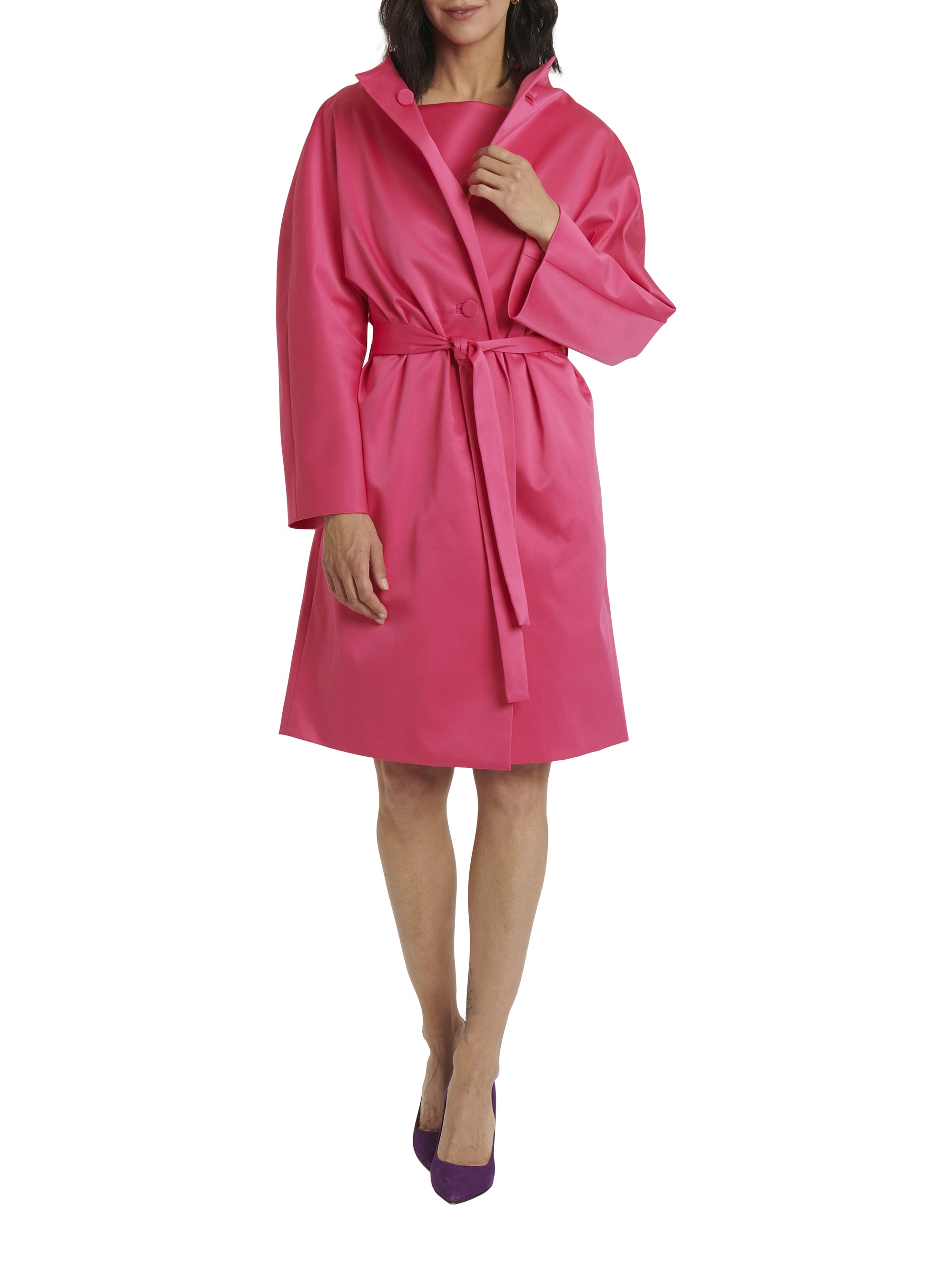 Manteau ceinturé en satin - Fuchsia