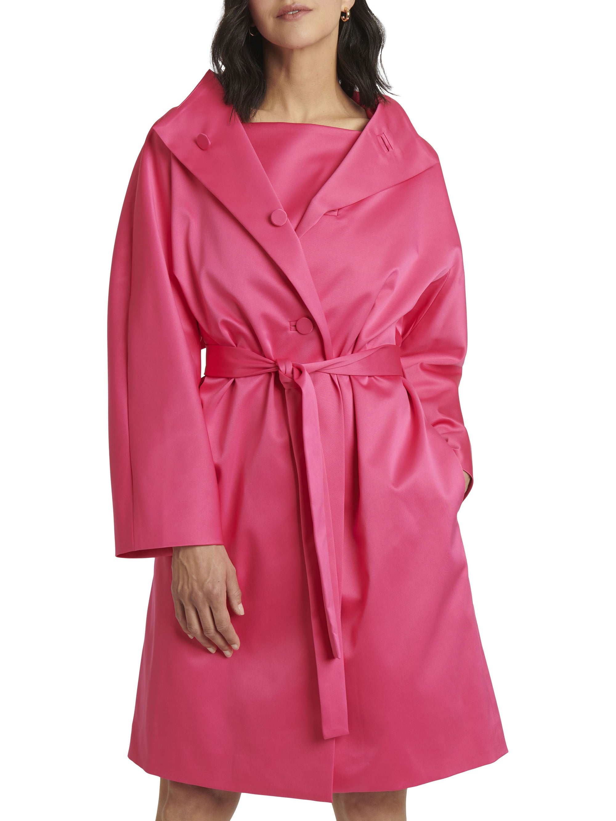 Manteau ceinturé en satin - Fuchsia