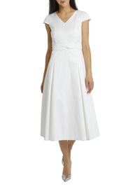 Robe à col en V à manches courtes - Blanc cassé