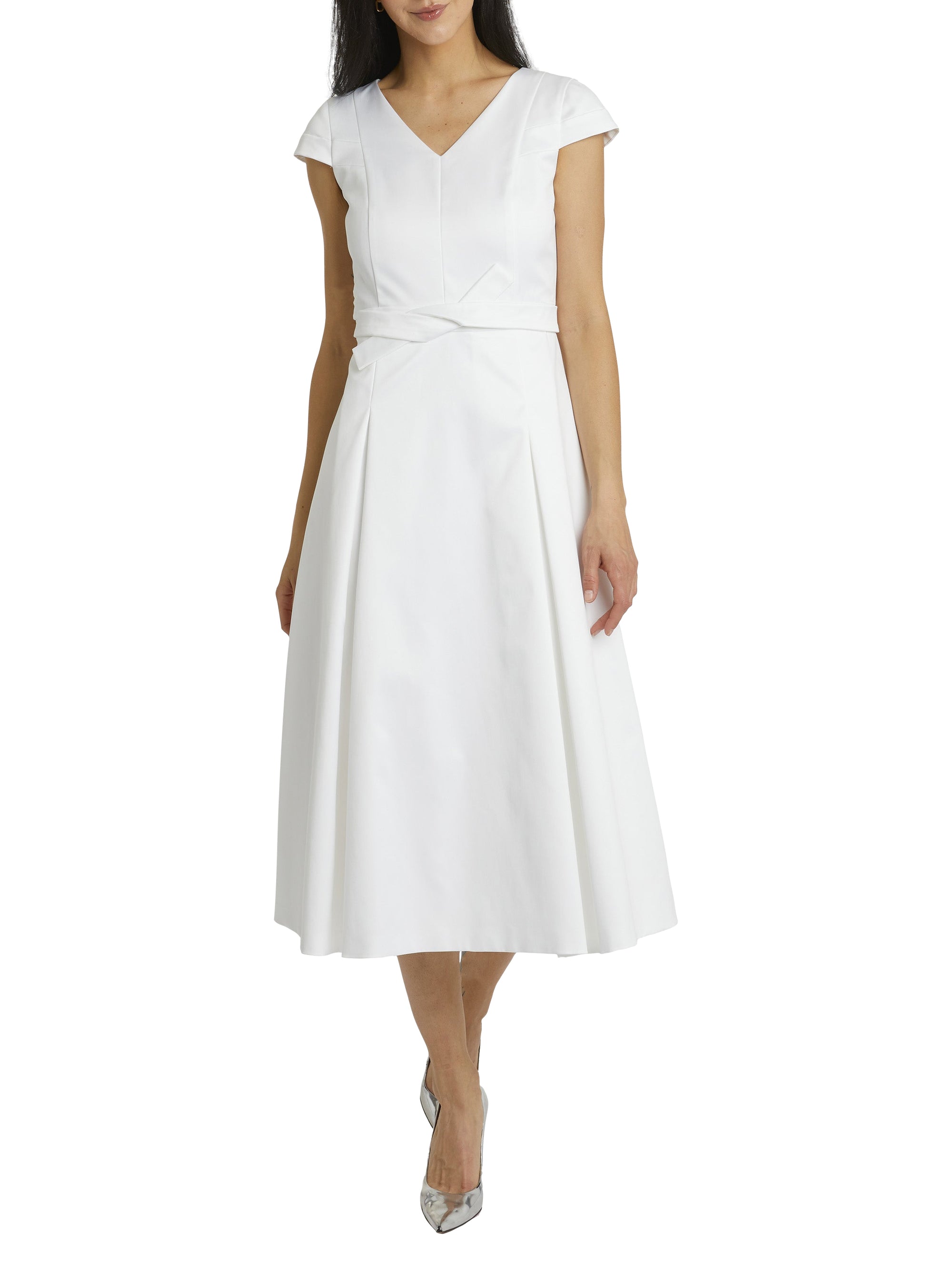 Robe à col en V à manches courtes - Blanc cassé