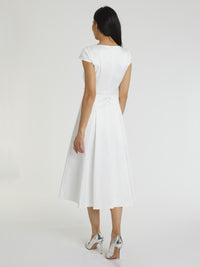 Robe à col en V à manches courtes - Blanc cassé