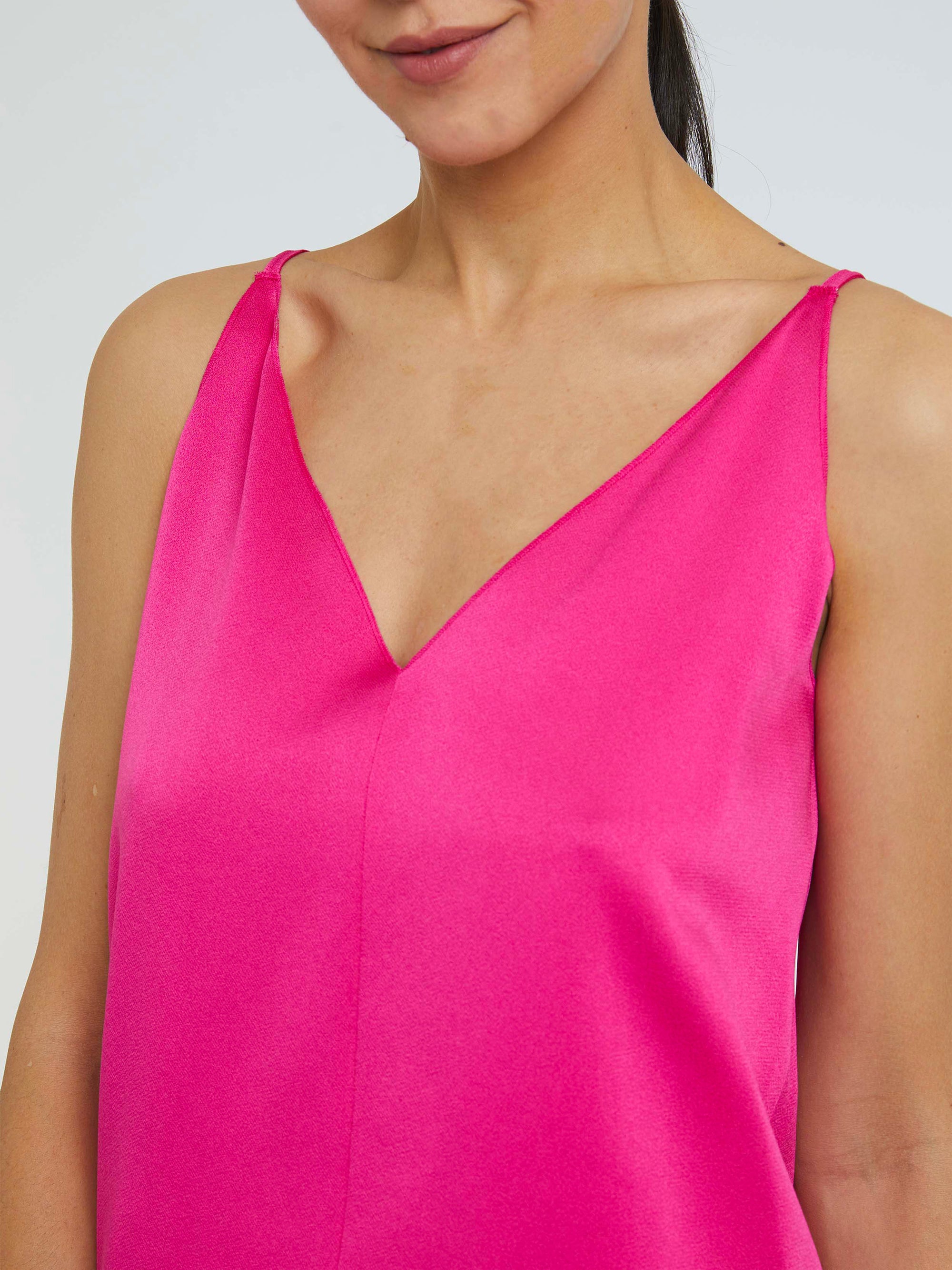 Caraco à col en V en satin - Fuchsia