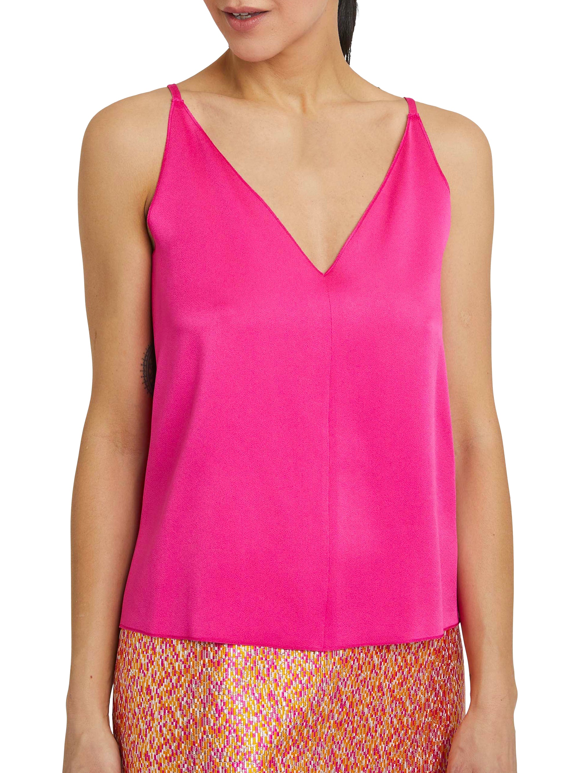 Caraco à col en V en satin - Fuchsia